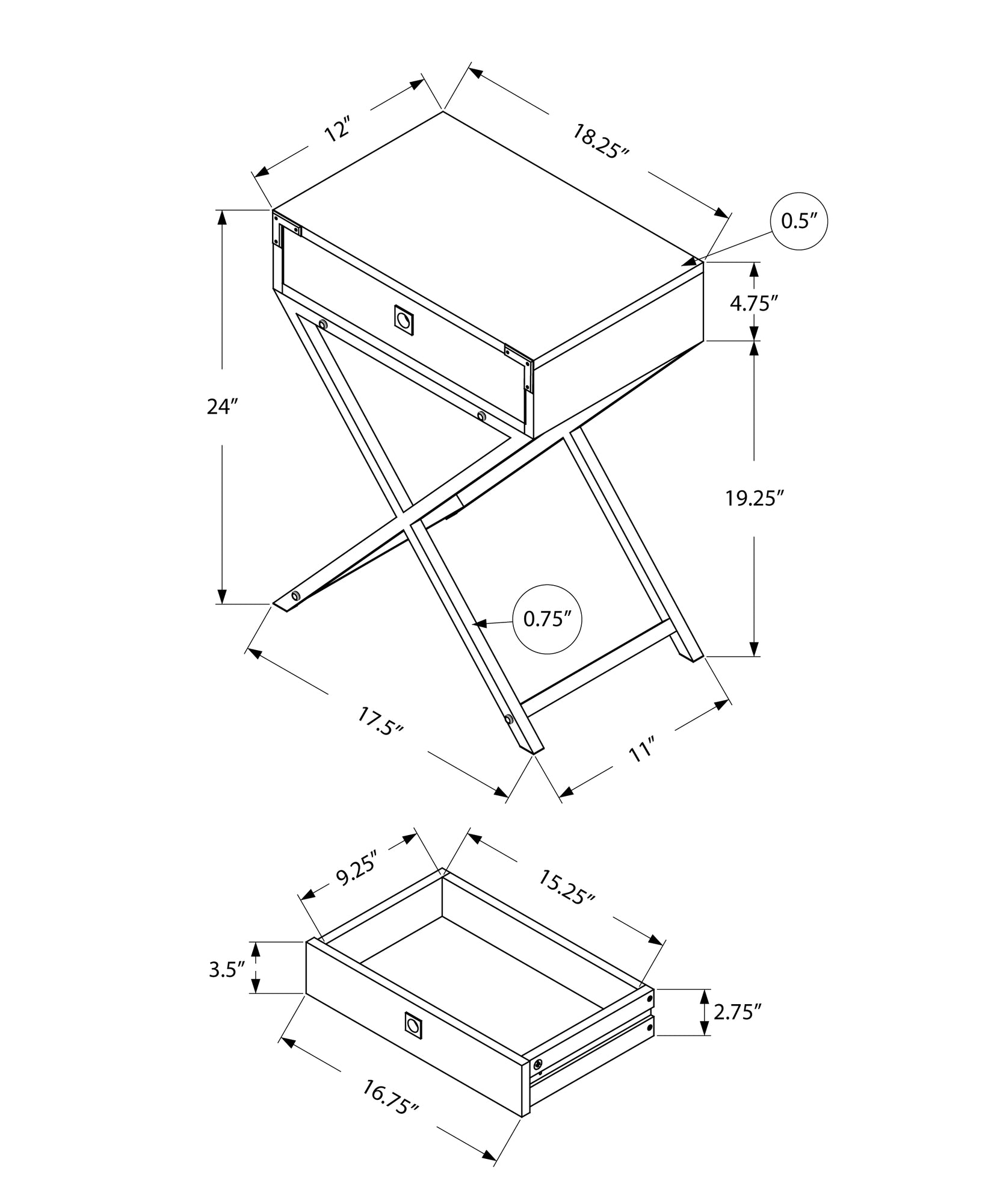 24" Silver And Deep Taupe Wood And Metal End Table With Drawer-8