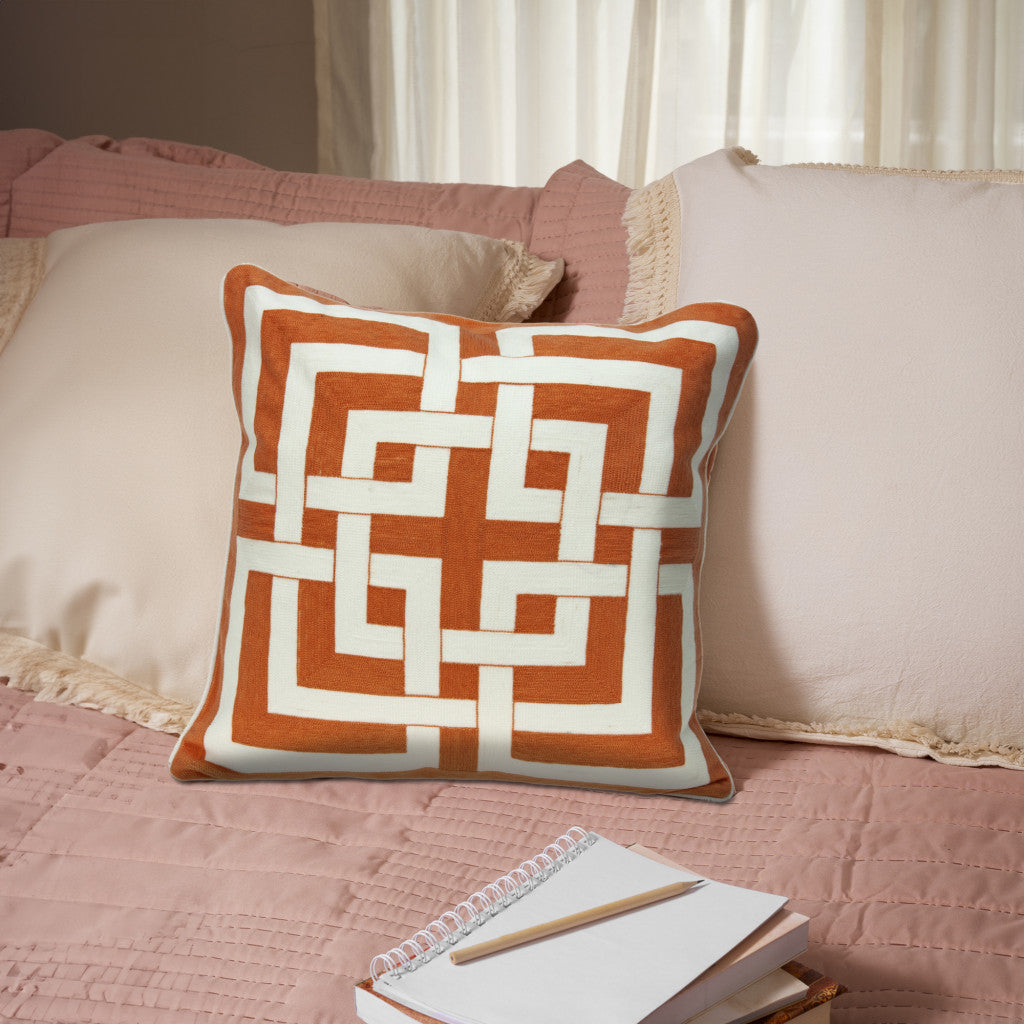 20" X 7" X 20" Transitional Orange And Off White Pillow Cover With Poly Insert-4