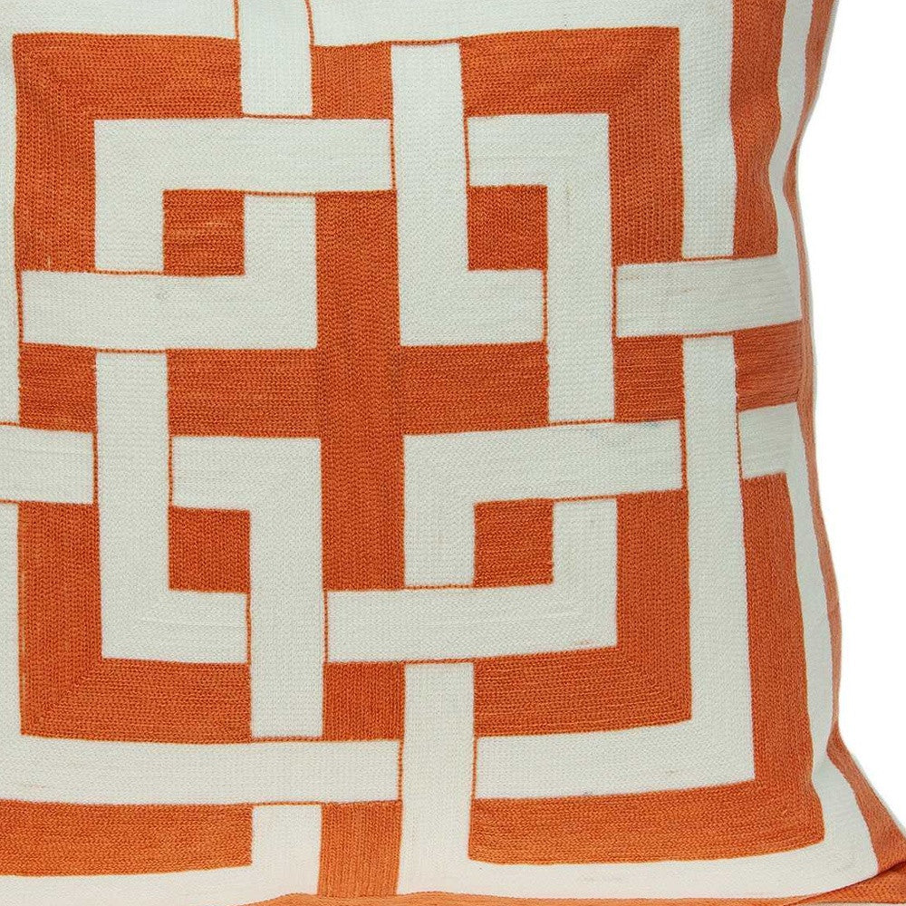 20" X 7" X 20" Transitional Orange And Off White Pillow Cover With Poly Insert-3