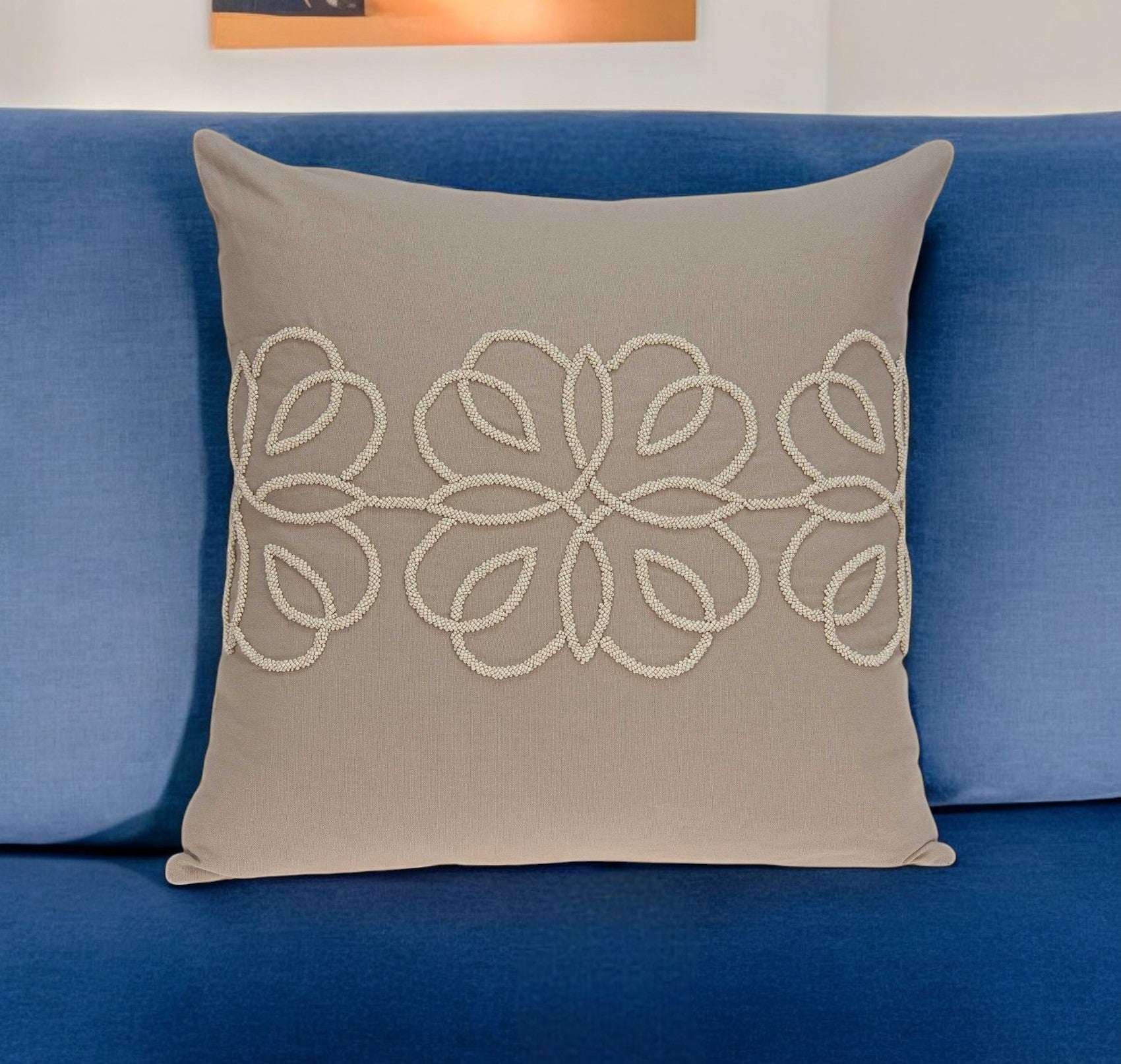 20" X 7" X 20" Stunning Transitional Tan Cotton Pillow Cover With Poly Insert-0