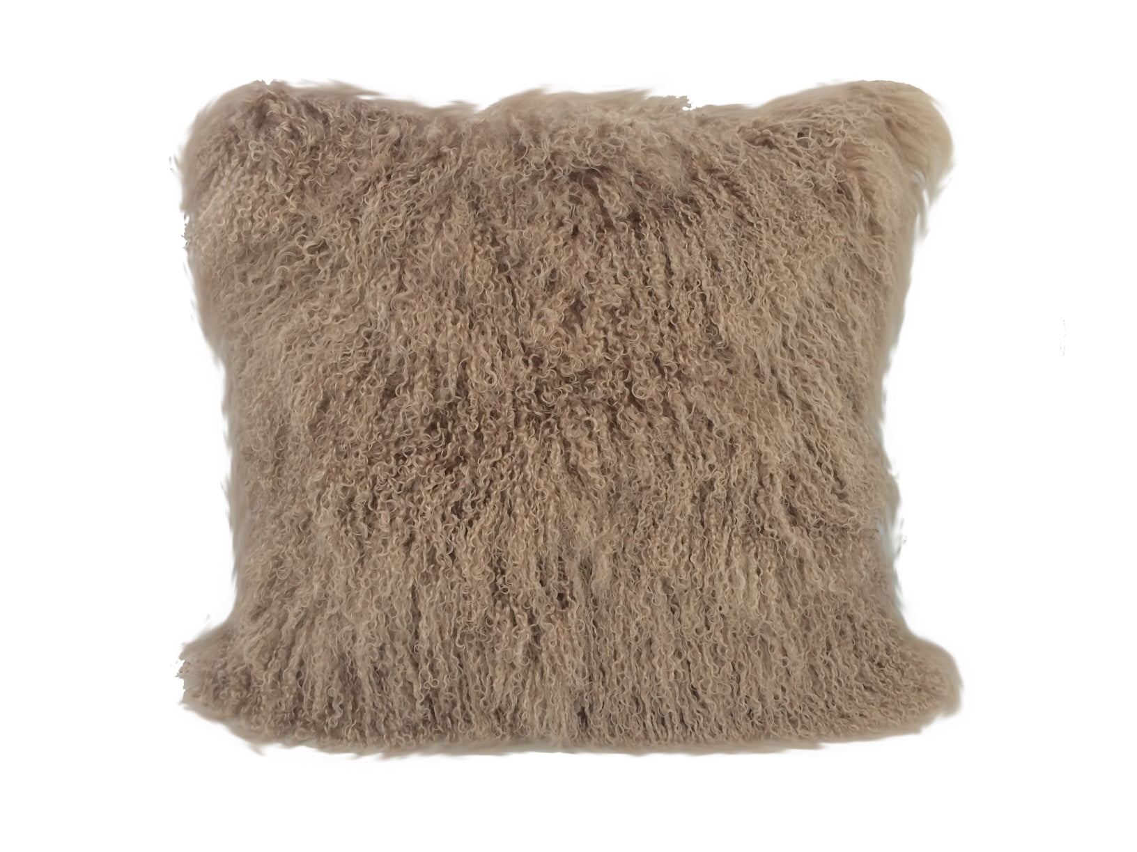24" Beige Genuine Tibetan Lamb Fur Pillow With Microsuede Backing-0