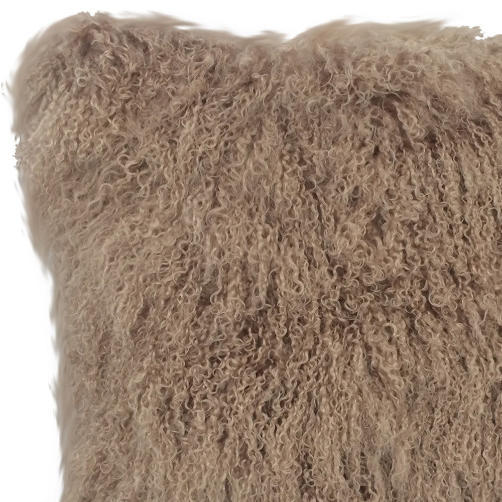 24" Beige Genuine Tibetan Lamb Fur Pillow With Microsuede Backing-2