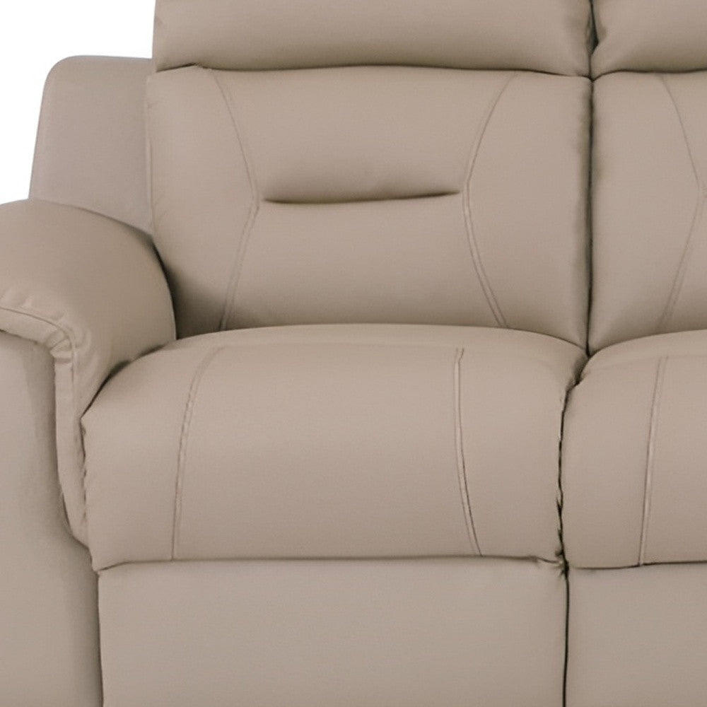 90" Beige Faux Leather Sofa With Brown Legs-5