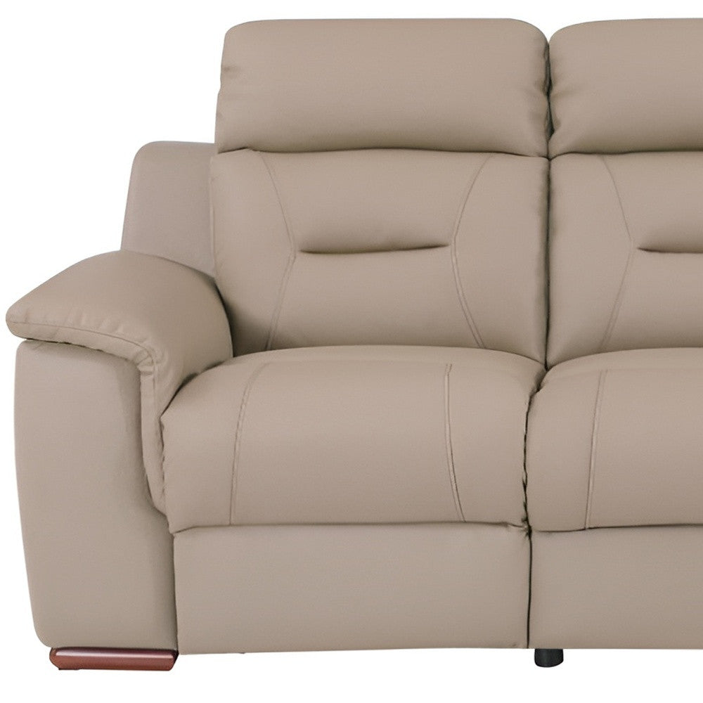 90" Beige Faux Leather Sofa With Brown Legs-6