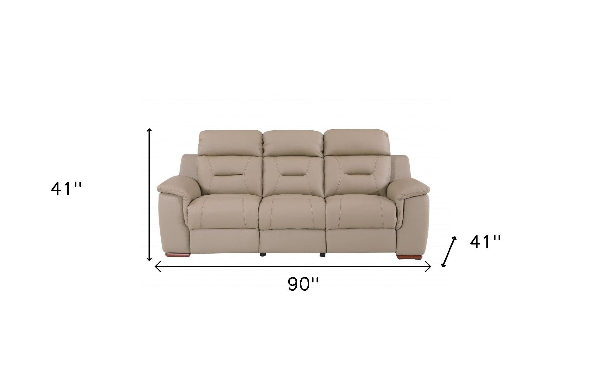 90" Beige Faux Leather Sofa With Brown Legs-7