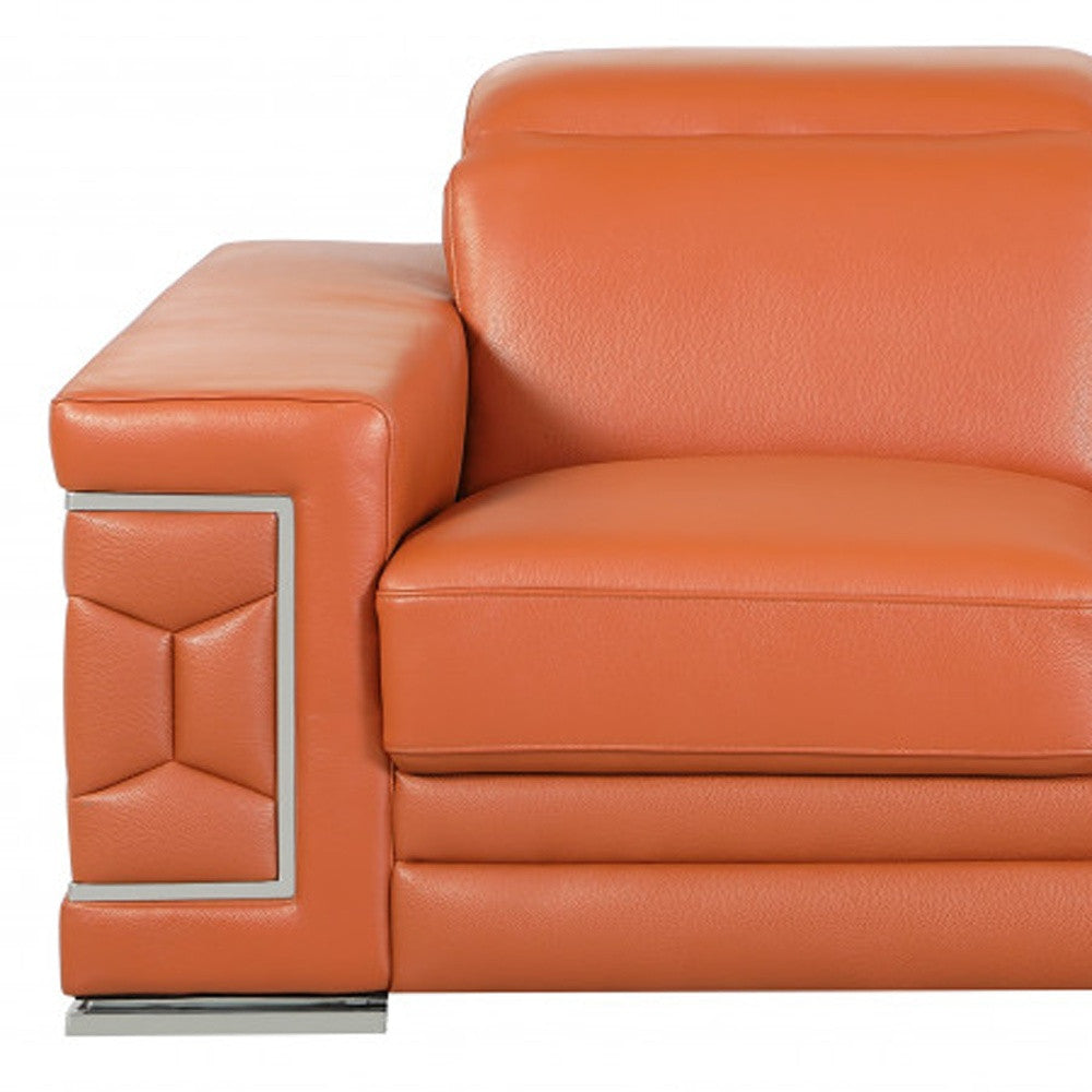 Two Piece Indoor Camel Italian Leather Five Person Seating Set-7