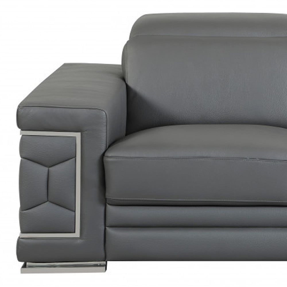 Two Piece Indoor Dark Gray Italian Leather Five Person Seating Set-7