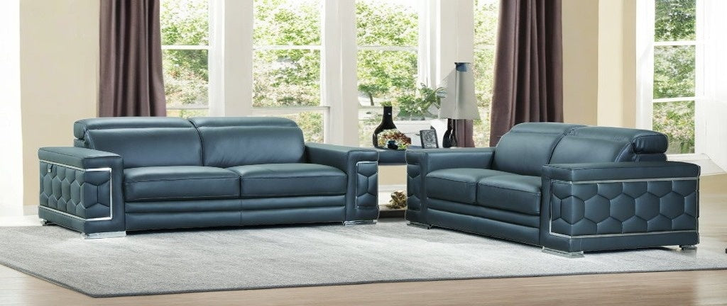 Two Piece Indoor Dark Gray Italian Leather Five Person Seating Set-1