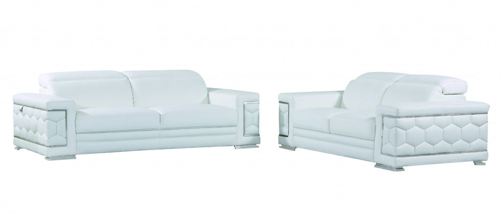 Two Piece Indoor White Italian Leather Five Person Seating Set-5