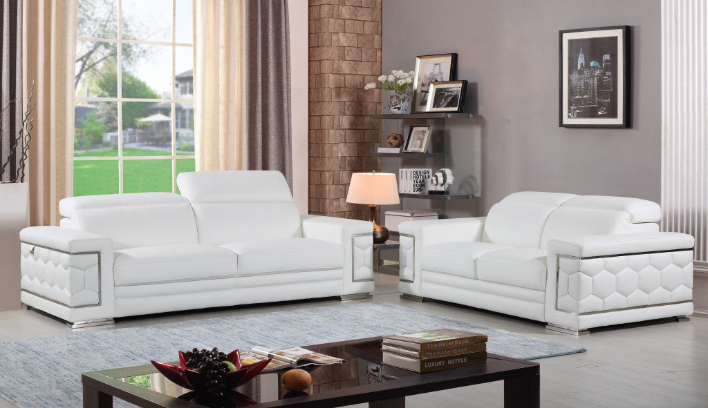 Two Piece Indoor White Italian Leather Five Person Seating Set-8