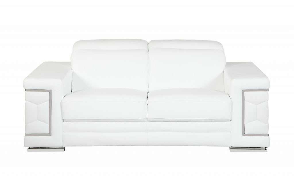 Two Piece Indoor White Italian Leather Five Person Seating Set-0