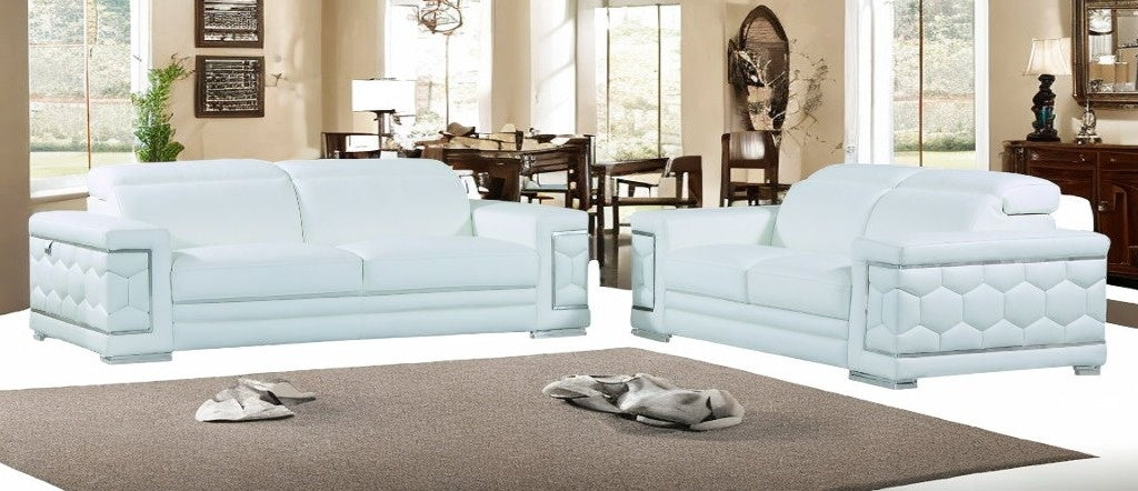 Two Piece Indoor White Italian Leather Five Person Seating Set-1