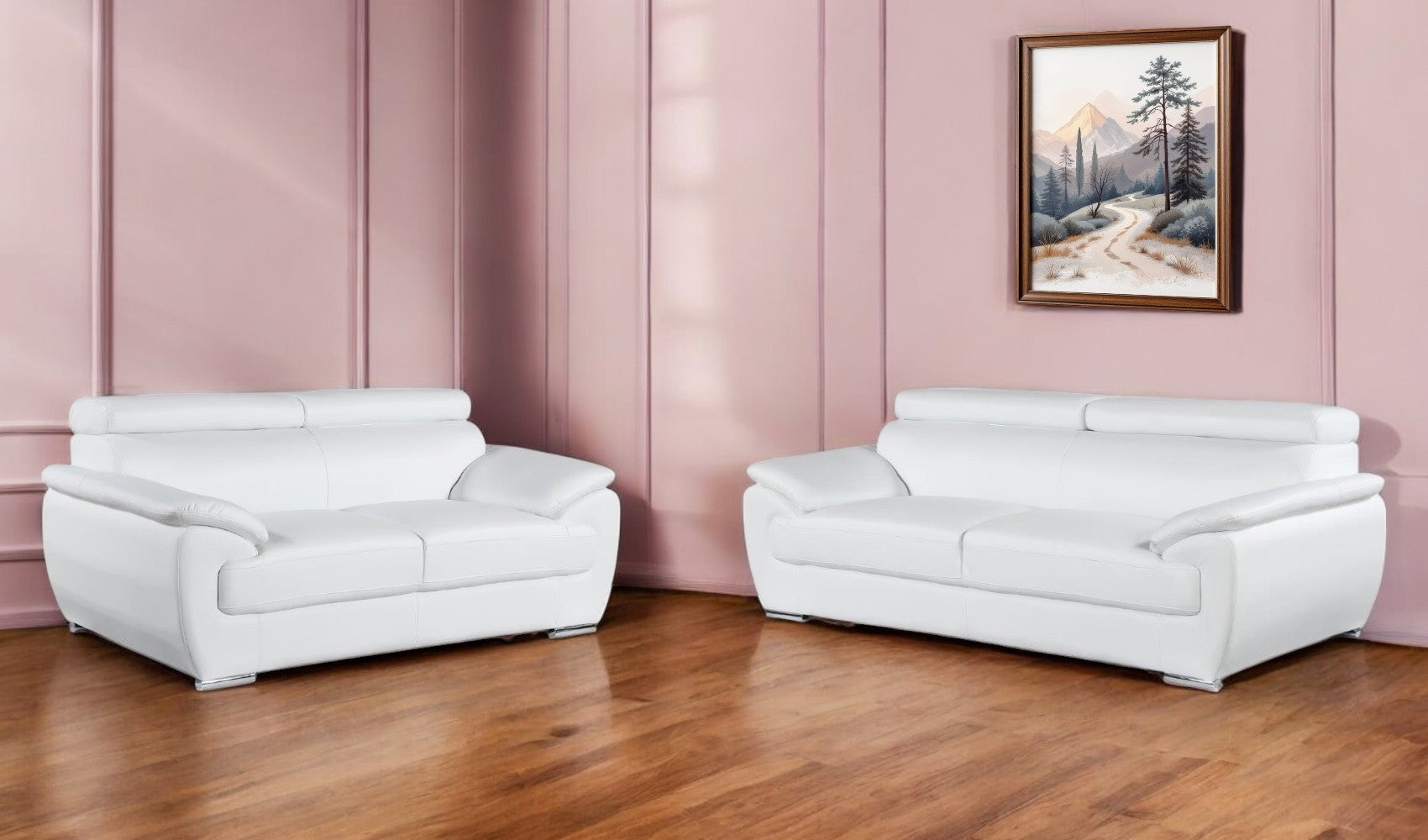 Two Piece Indoor White Genuine Leather Five Person Seating Set-2