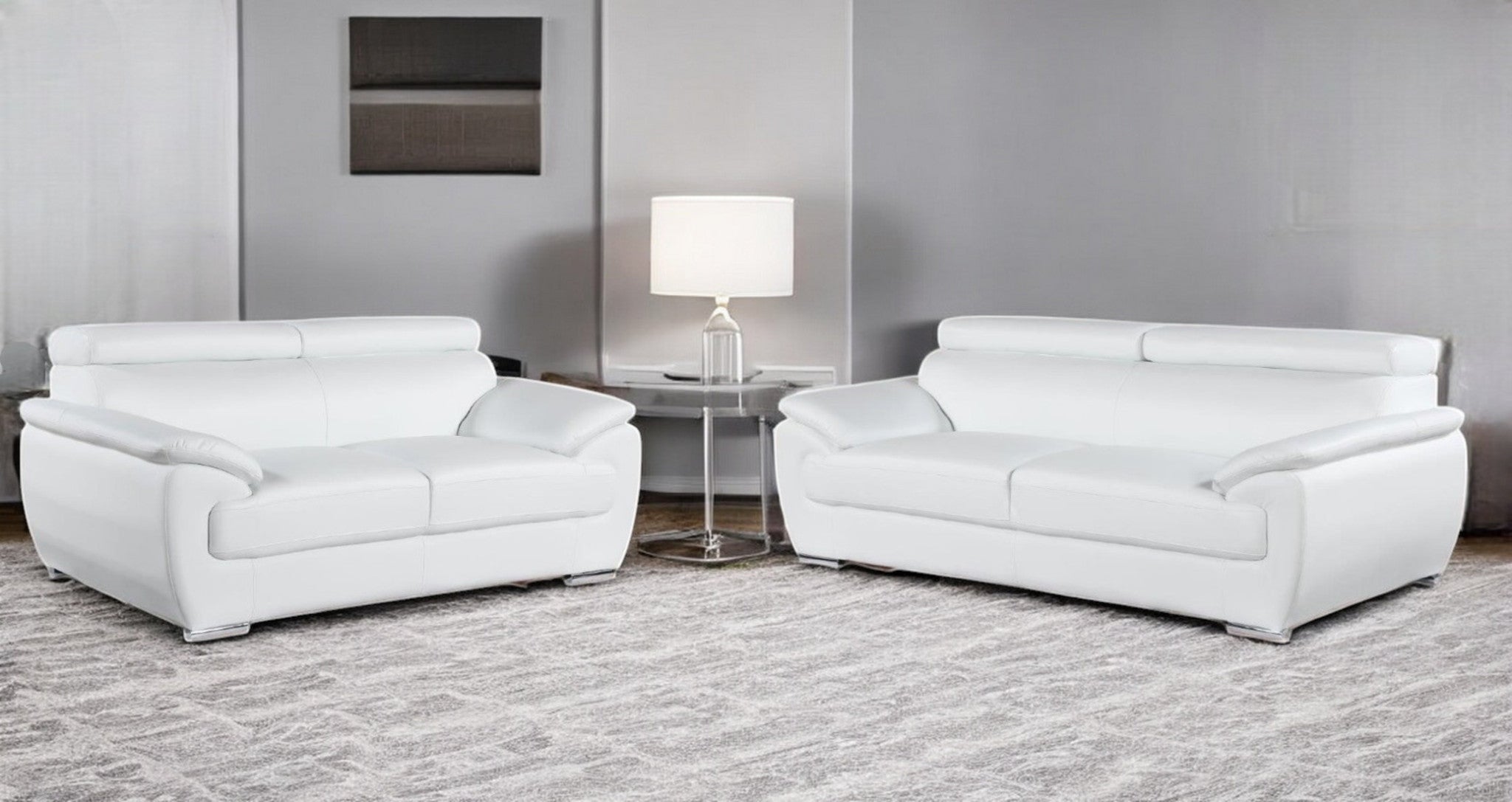 Two Piece Indoor White Genuine Leather Five Person Seating Set-0