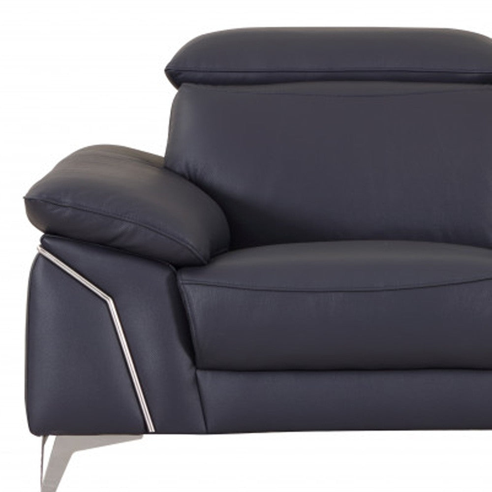 Two Piece Indoor Blue Italian Leather Five Person Seating Set-7