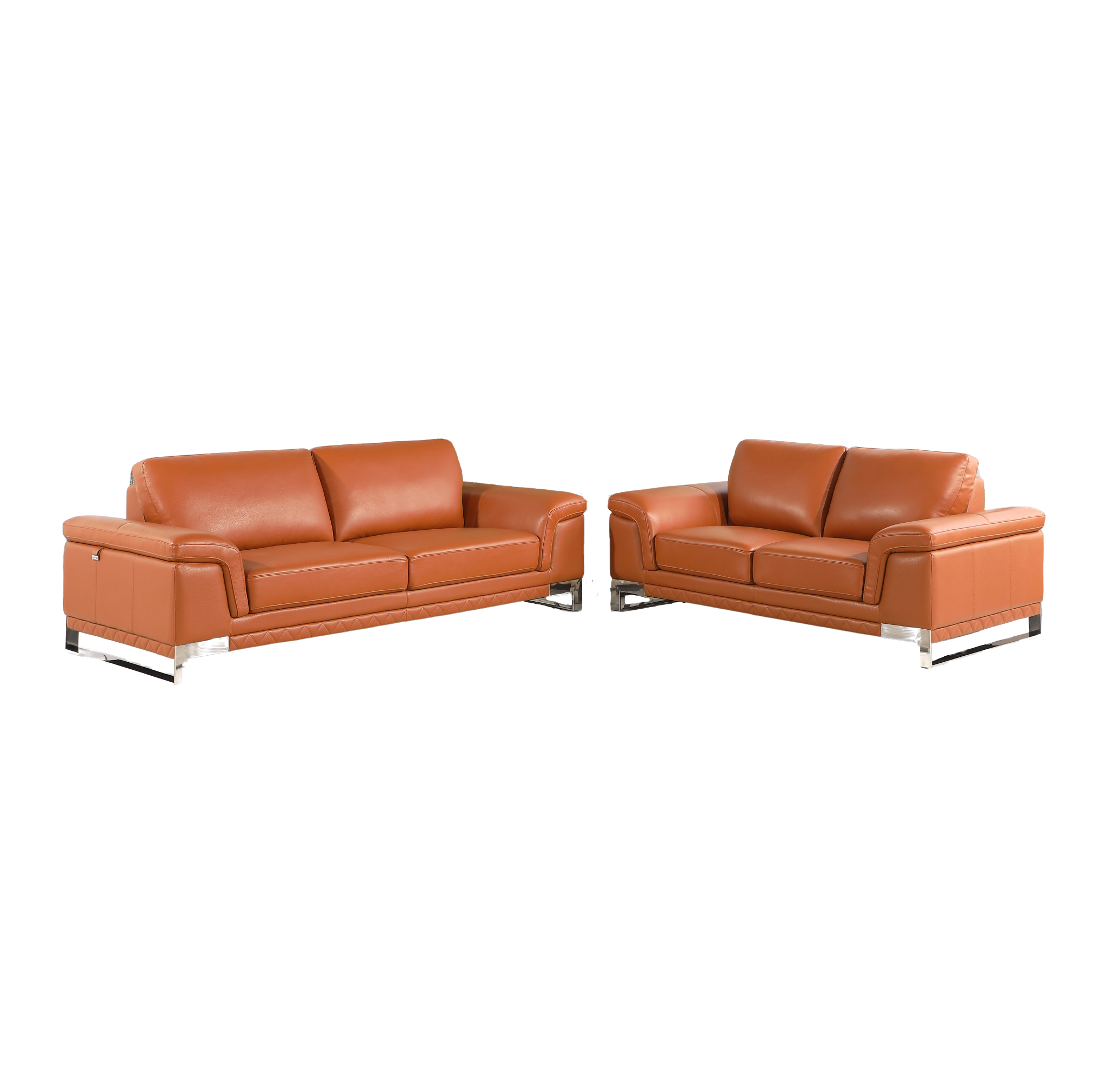 Two Piece Indoor Camel Italian Leather Five Person Seating Set-0