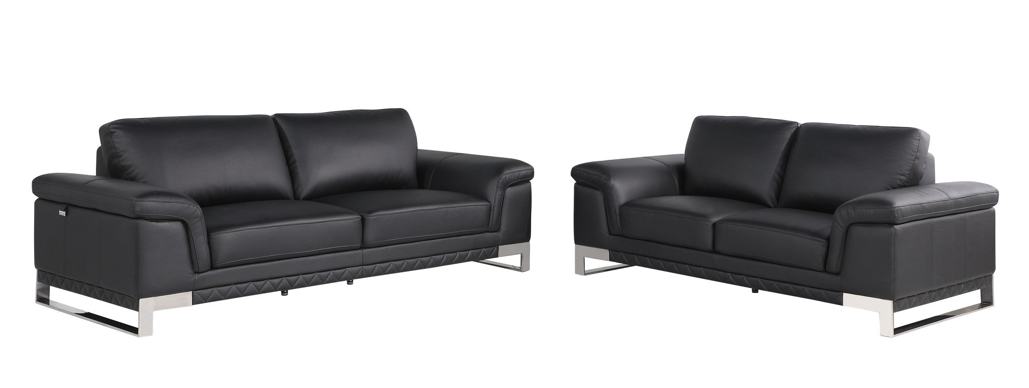 Two Piece Indoor Black Italian Leather Five Person Seating Set-1
