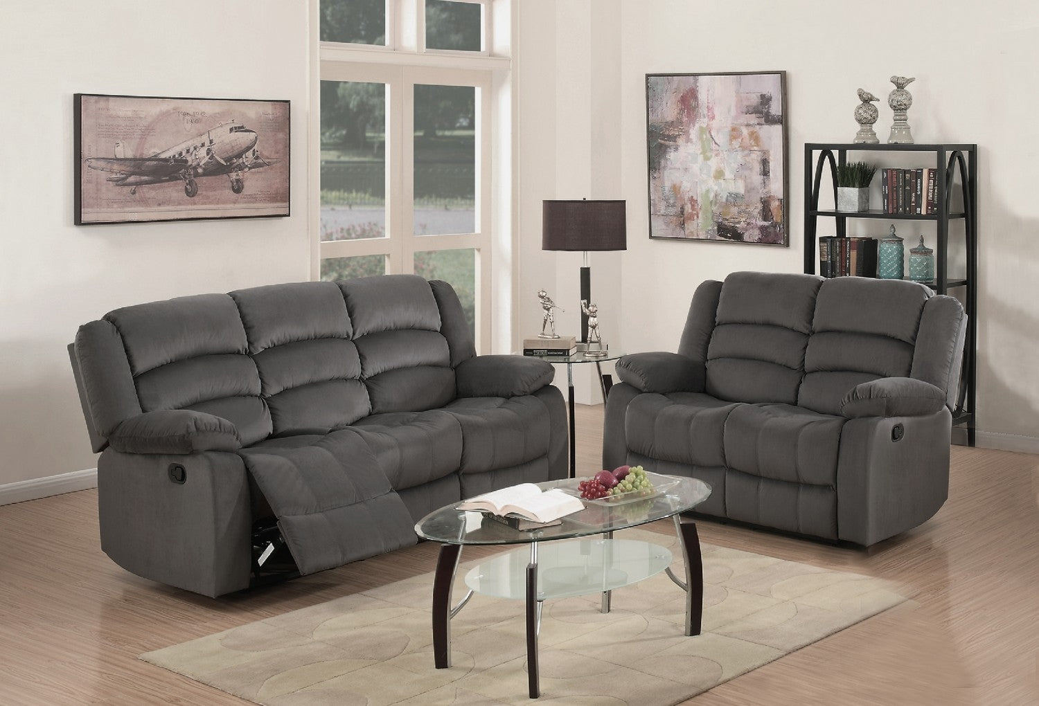 Two Piece Indoor Gray Microsuede Five Person Seating Set-2