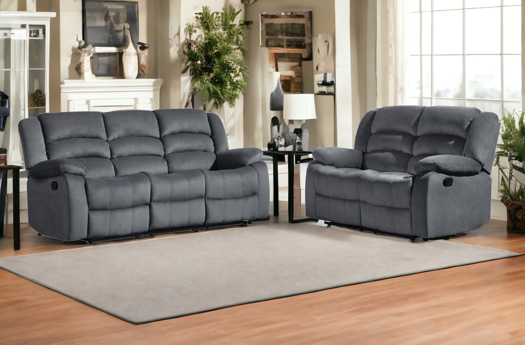 Two Piece Indoor Gray Microsuede Five Person Seating Set-1
