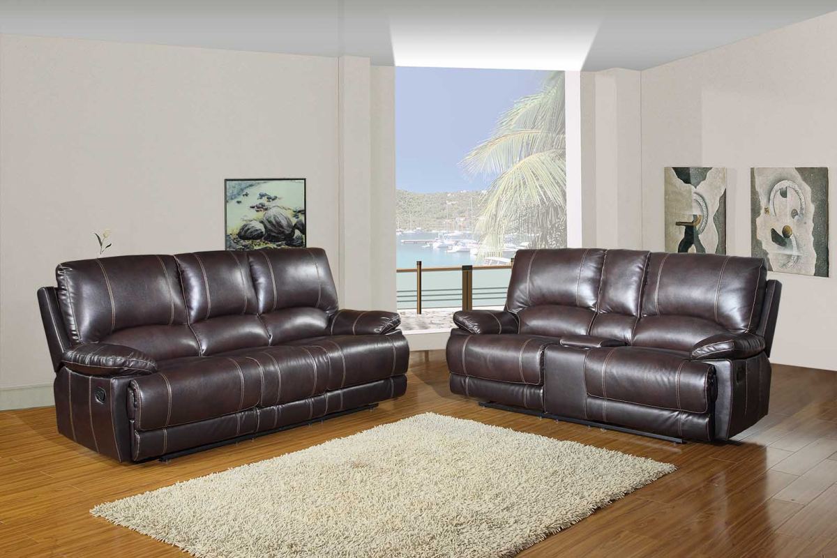 Two Piece Indoor Brown Faux Leather Five Person Seating Set-4