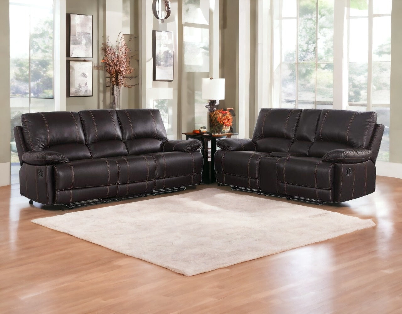 Two Piece Indoor Brown Faux Leather Five Person Seating Set-1