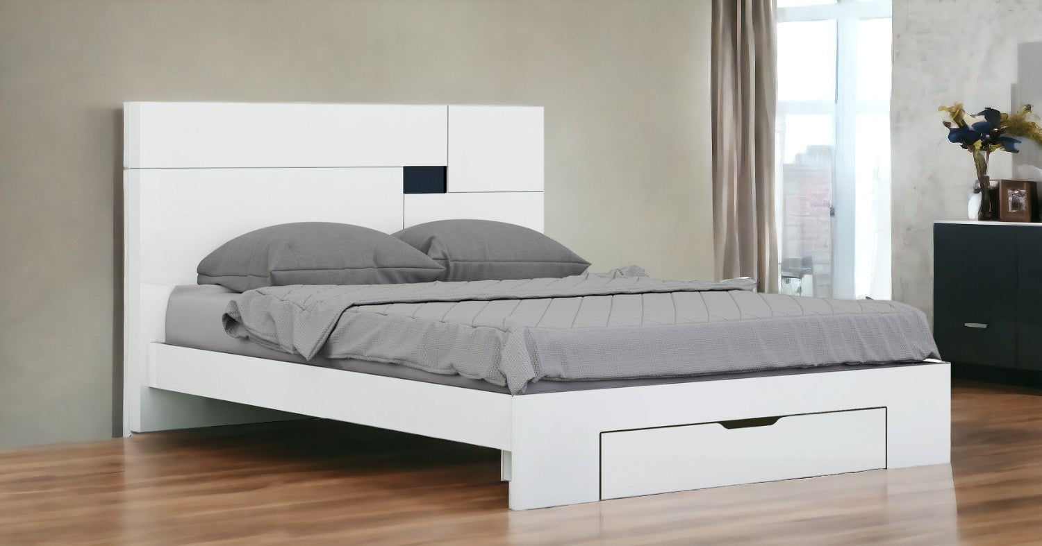 White Solid Wood Queen Bed Frame-1