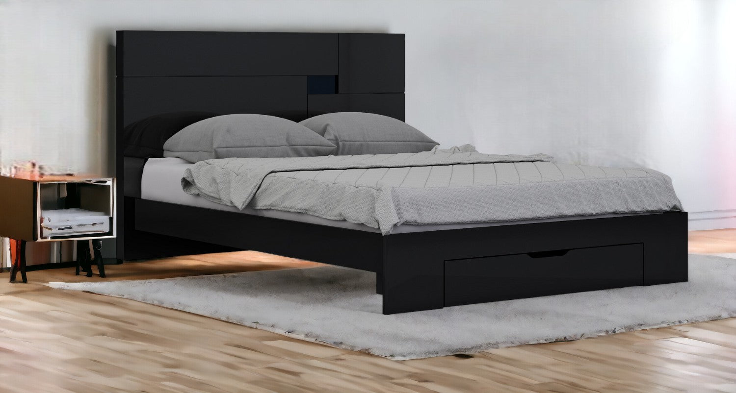 Black Solid Wood Queen Bed Frame-1