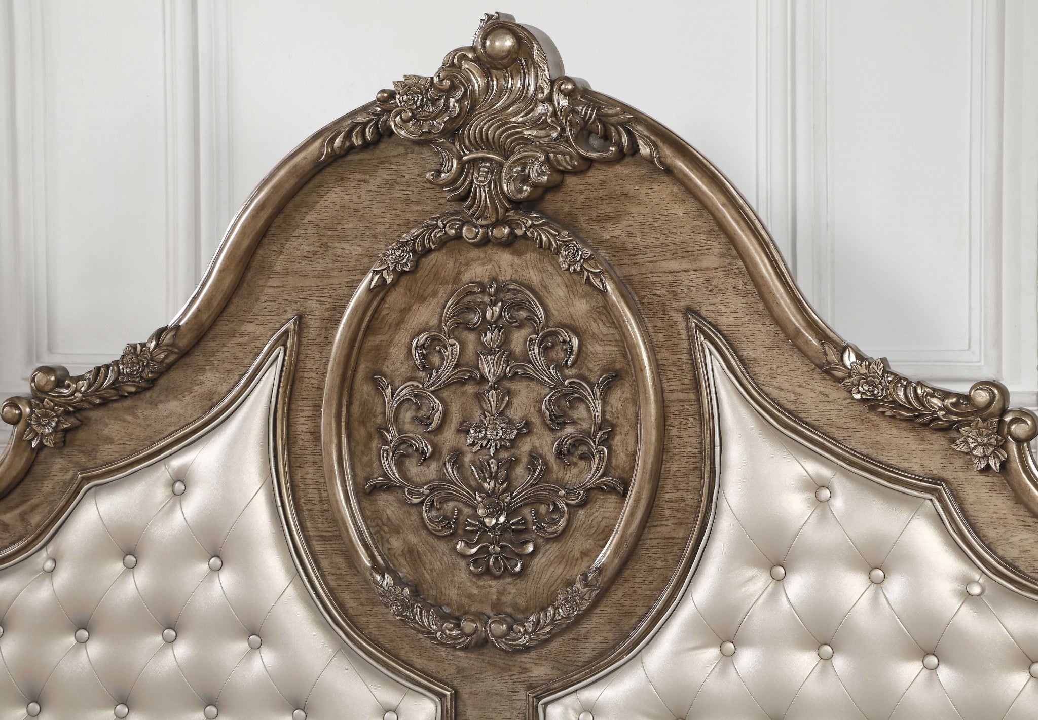 Queen Tufted Bronze Upholstered Faux Leather Bed With Nailhead Trim-4