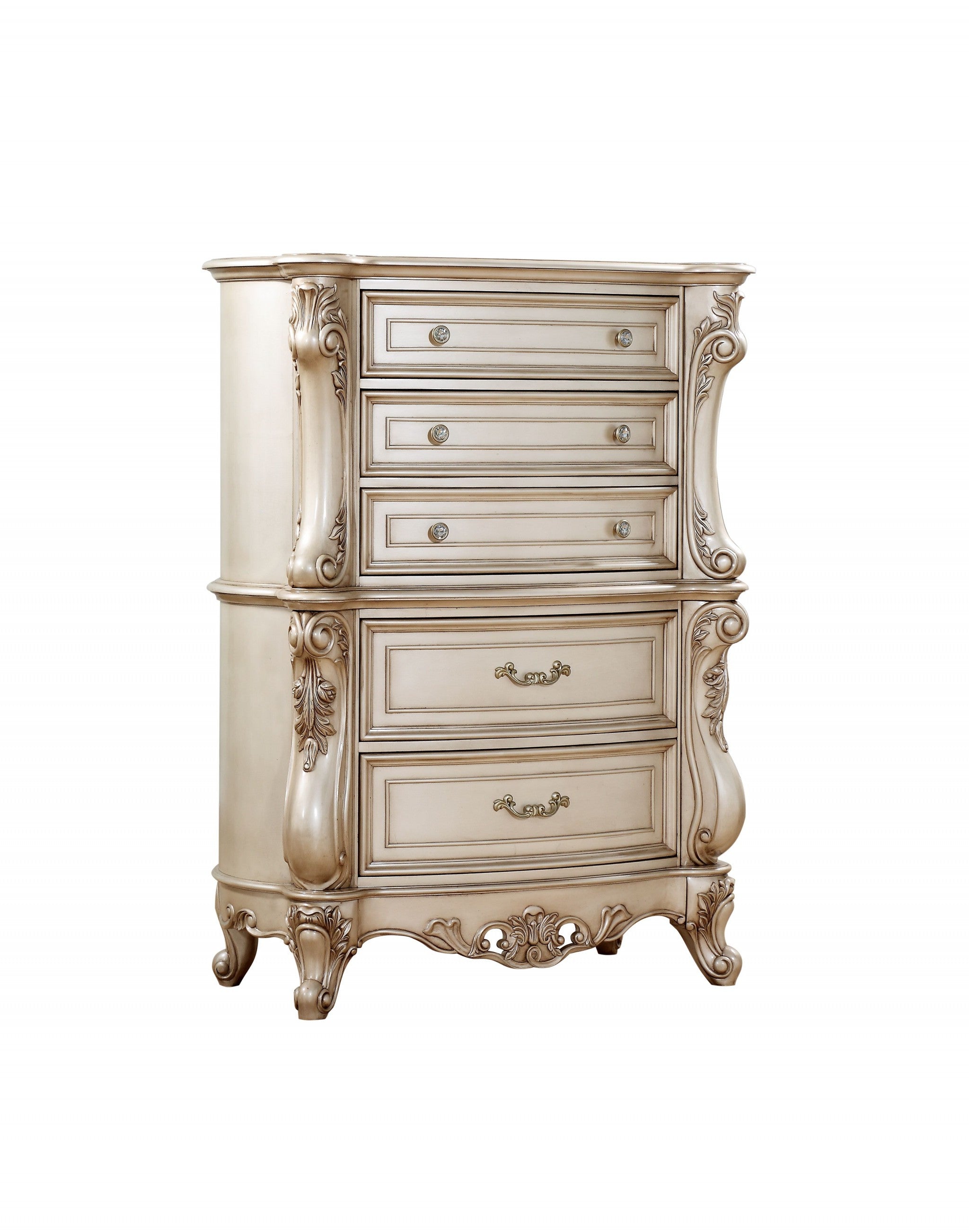 21" Antiqued White Wood Five Drawer Dresser-4