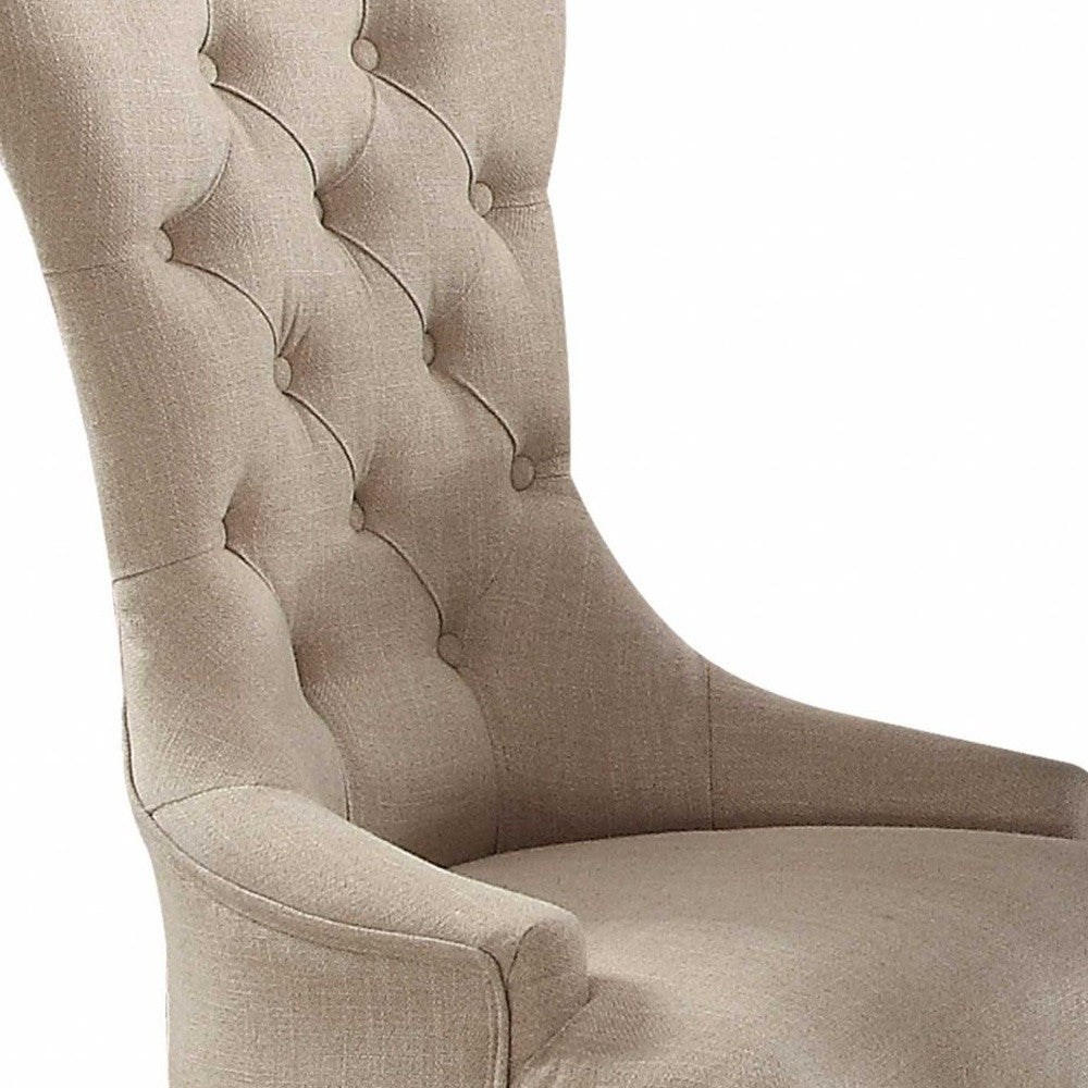 Set of Two 28" Beige and Dark Brown Linen Tufted Parsons Chair-2