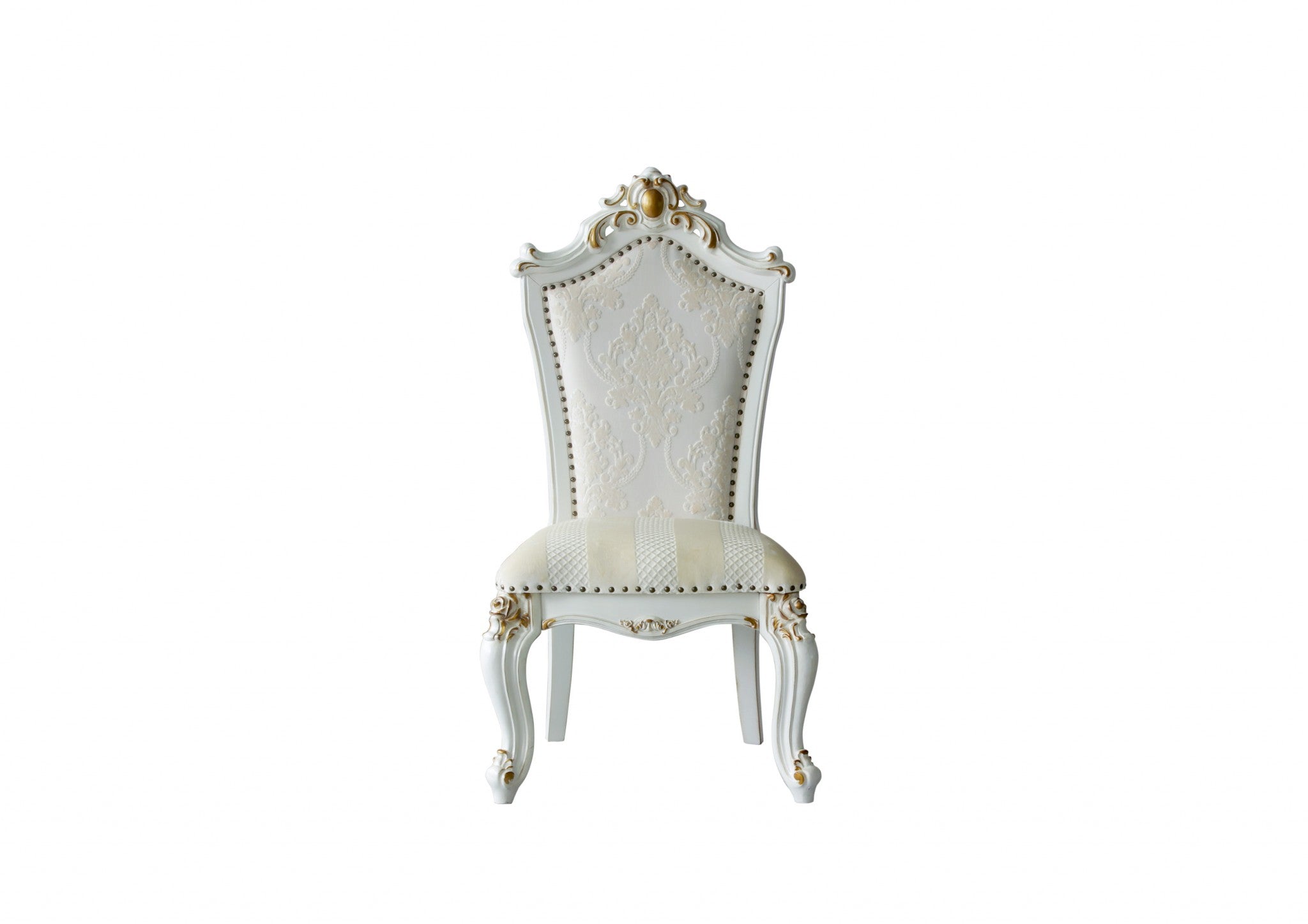 Set of Two 27" Beige and White Faux Leather Damask Side Chair-0