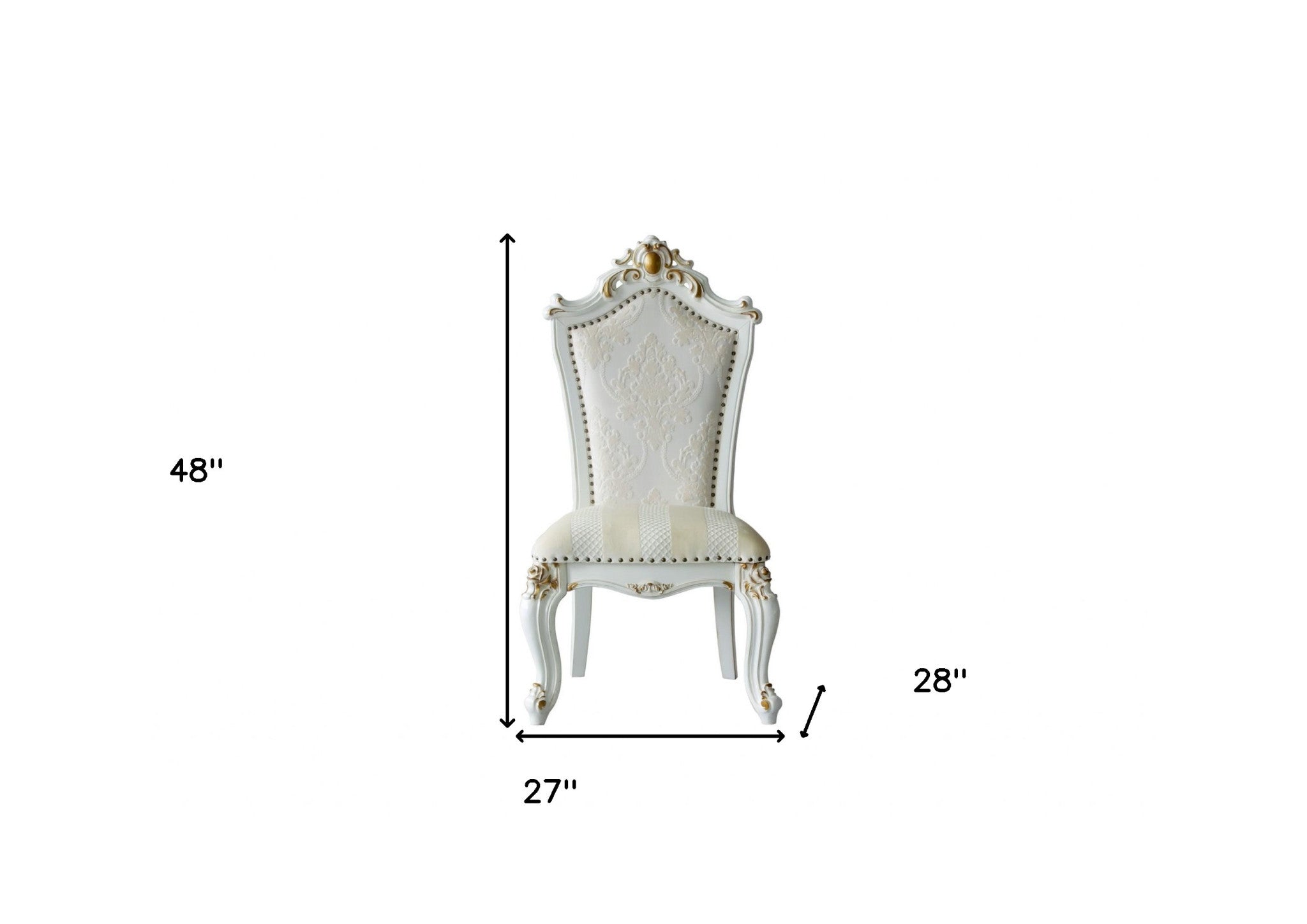 Set of Two 27" Beige and White Faux Leather Damask Side Chair-5