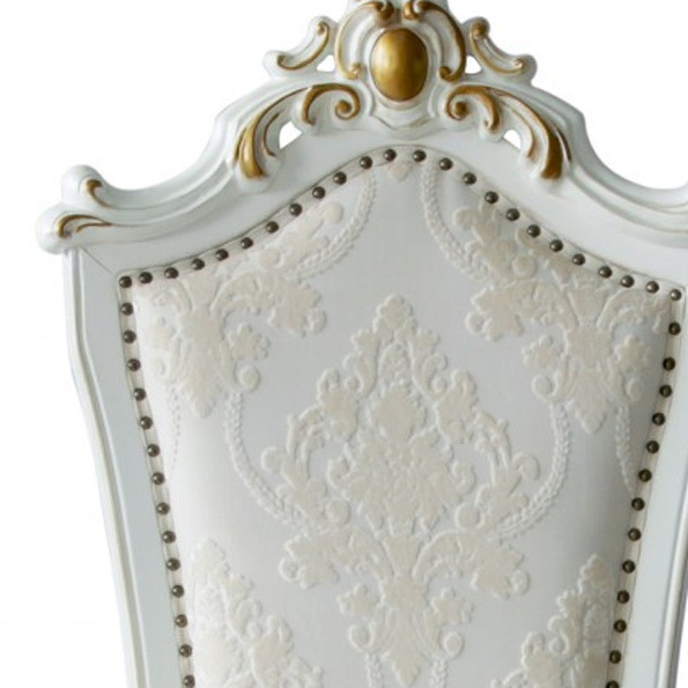 Set of Two 27" Beige and White Faux Leather Damask Side Chair-2