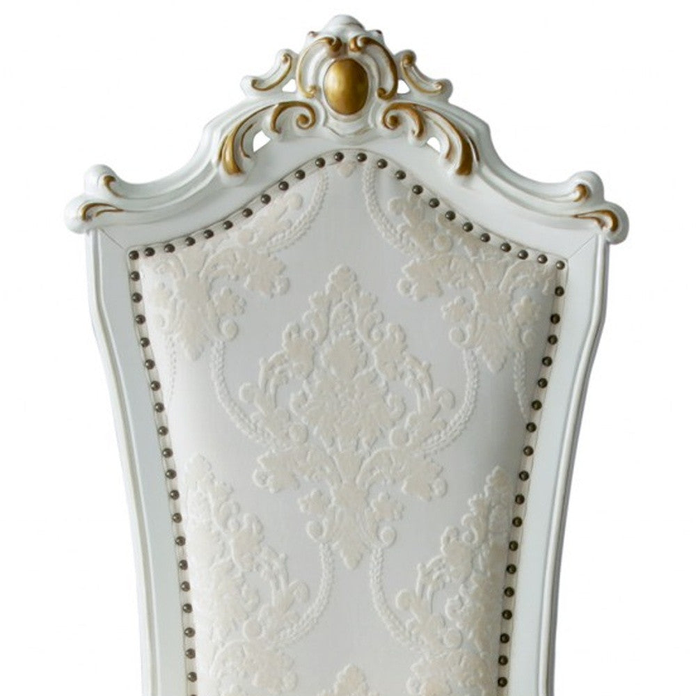 Set of Two 27" Beige and White Faux Leather Damask Side Chair-3