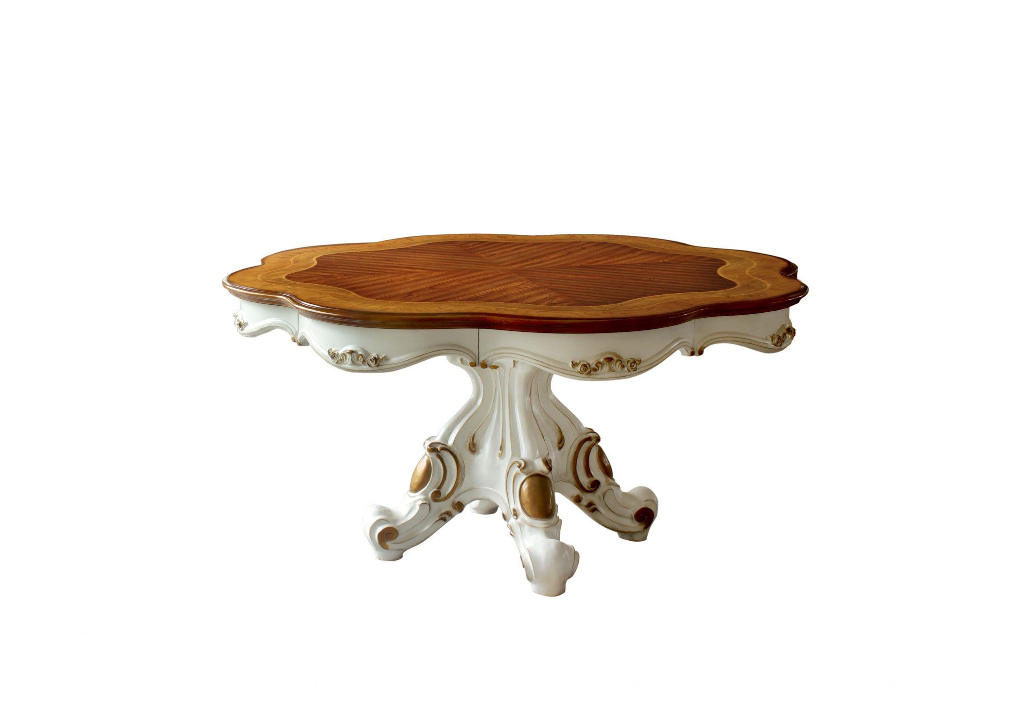 62" Brown And White Oval Solid Wood Pedestal Base Dining Table-2