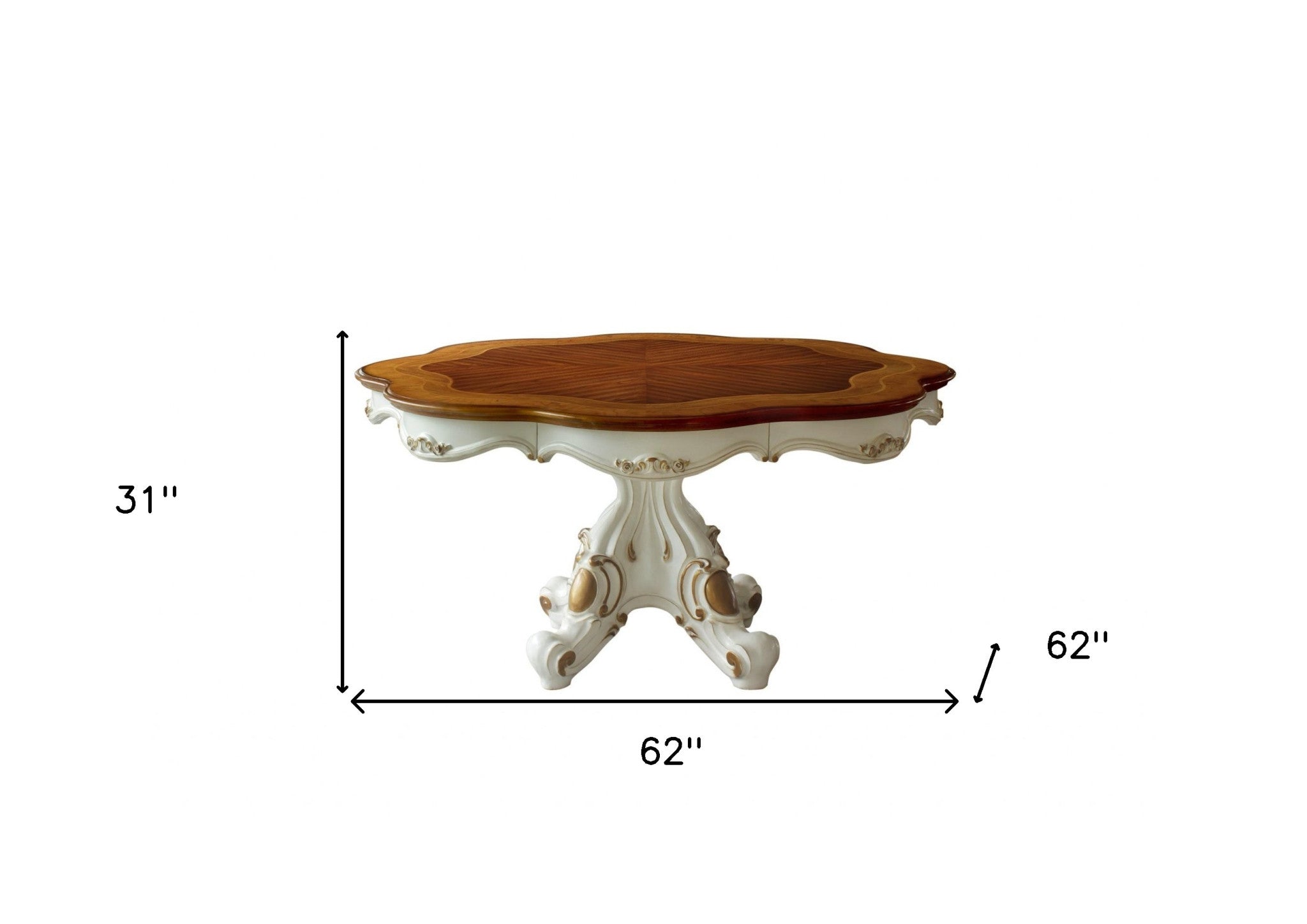 62" Brown And White Oval Solid Wood Pedestal Base Dining Table-3