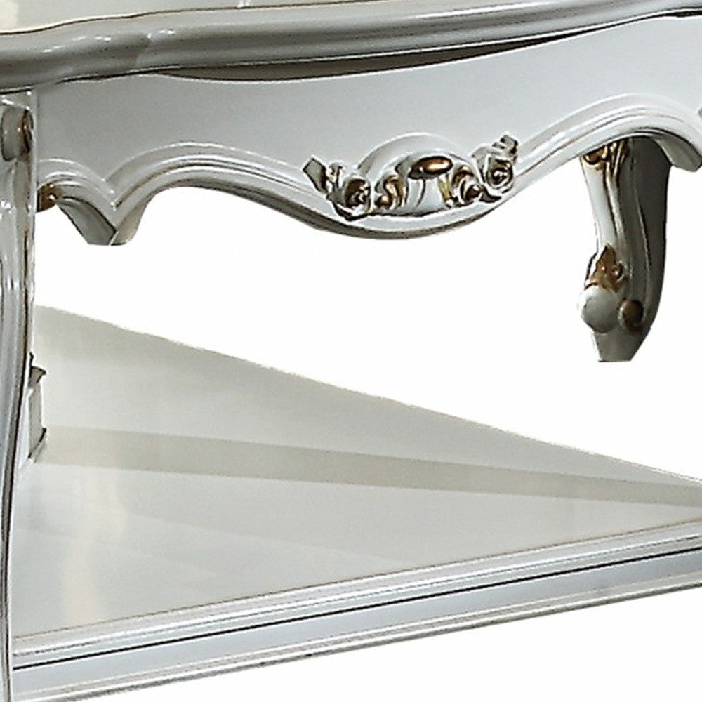 36" White Resin And Wood Coffee Table With Shelf-2