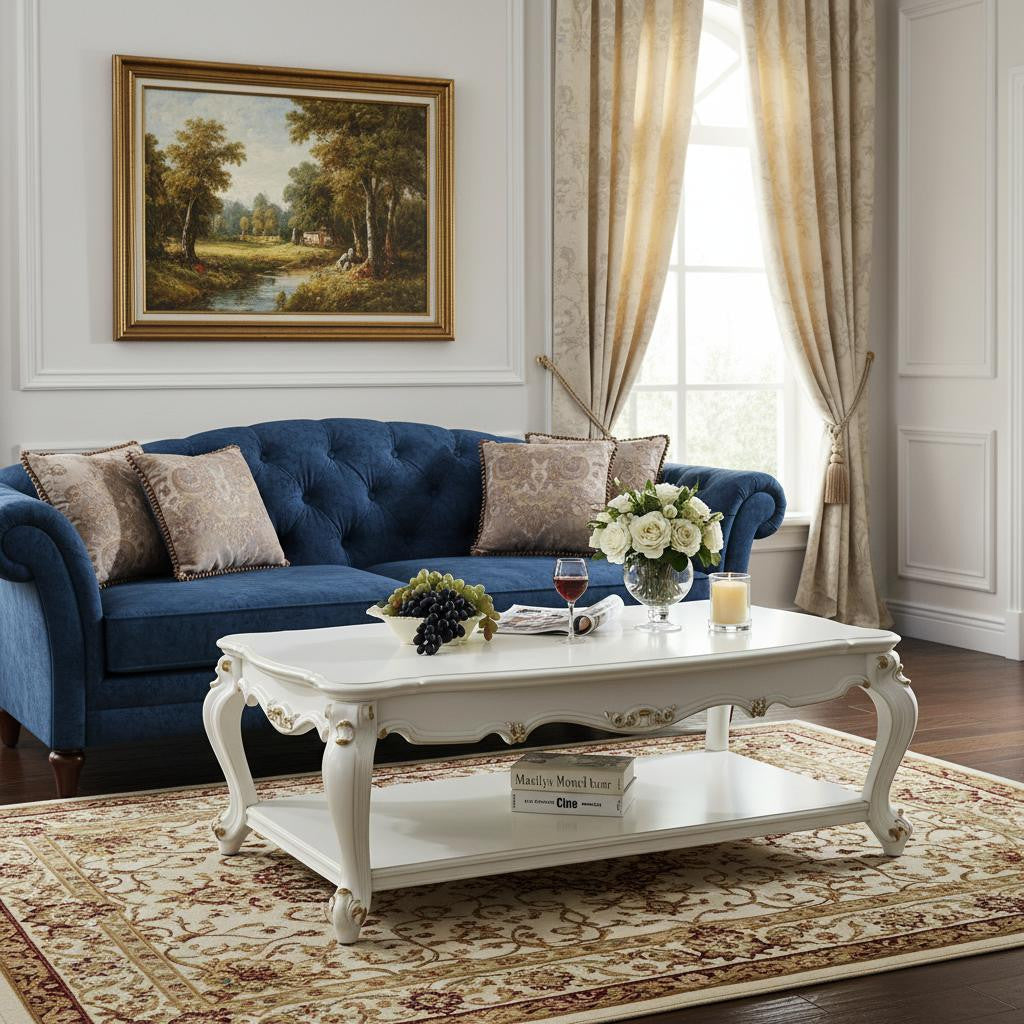 36" White Resin And Wood Coffee Table With Shelf-1