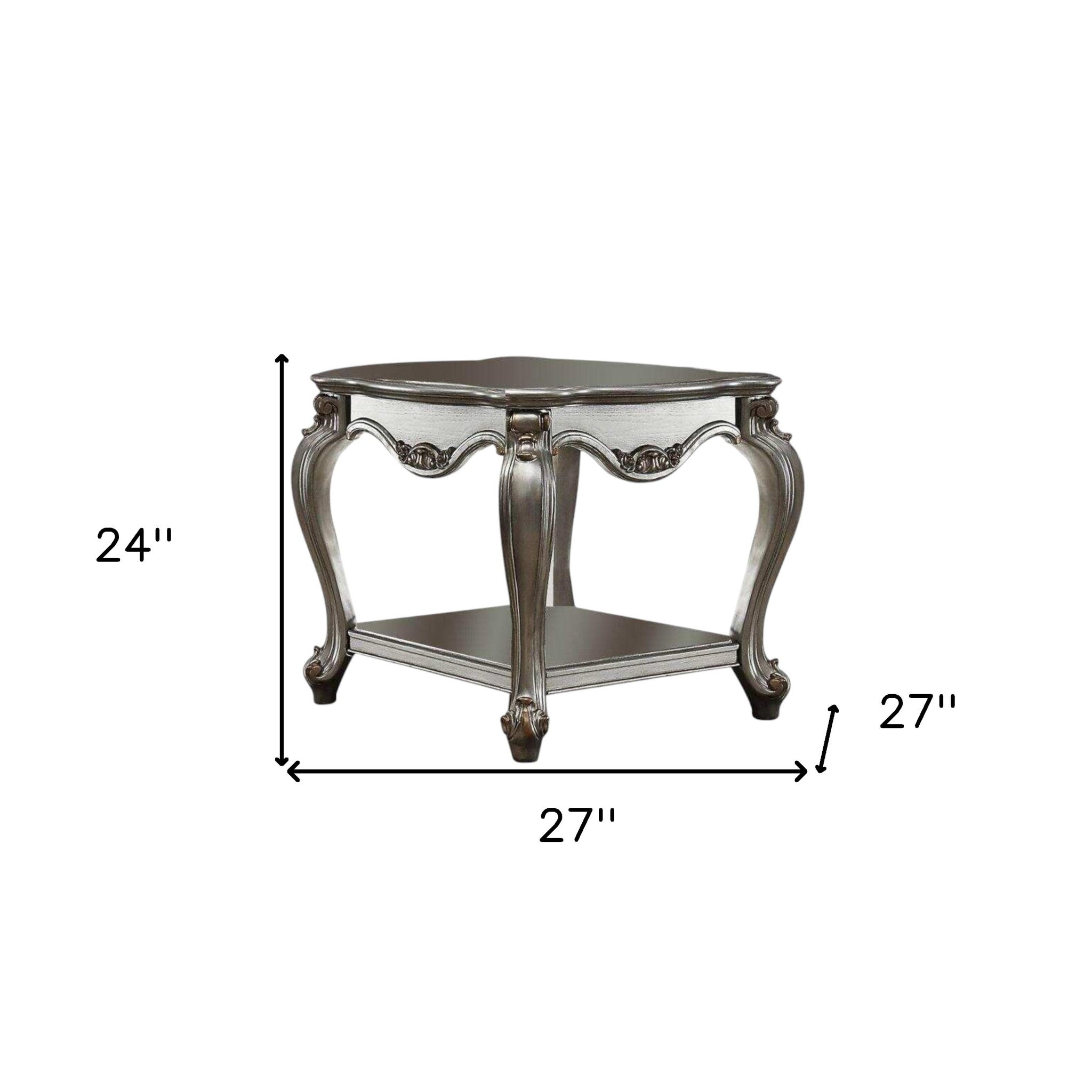 24" Gray Solid Wood End Table With Shelf-4