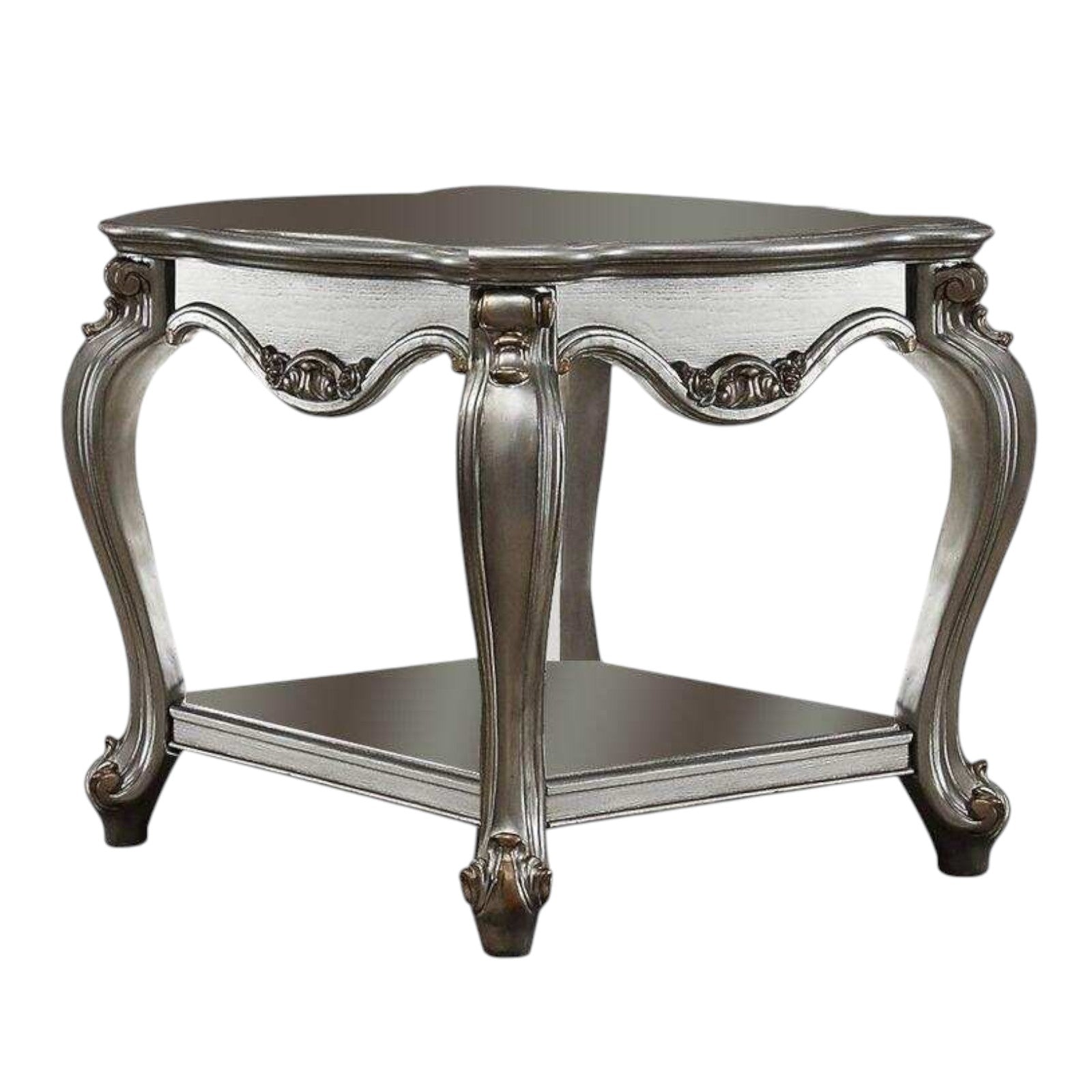 24" Gray Solid Wood End Table With Shelf-0