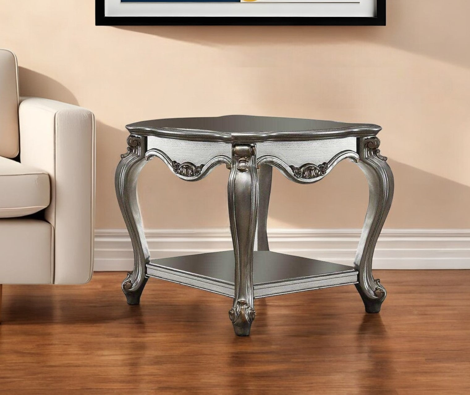 24" Gray Solid Wood End Table With Shelf-1