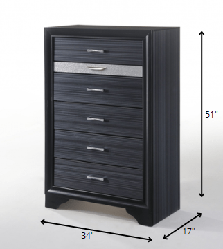 34" Black Solid Wood Six Drawer Chest-3