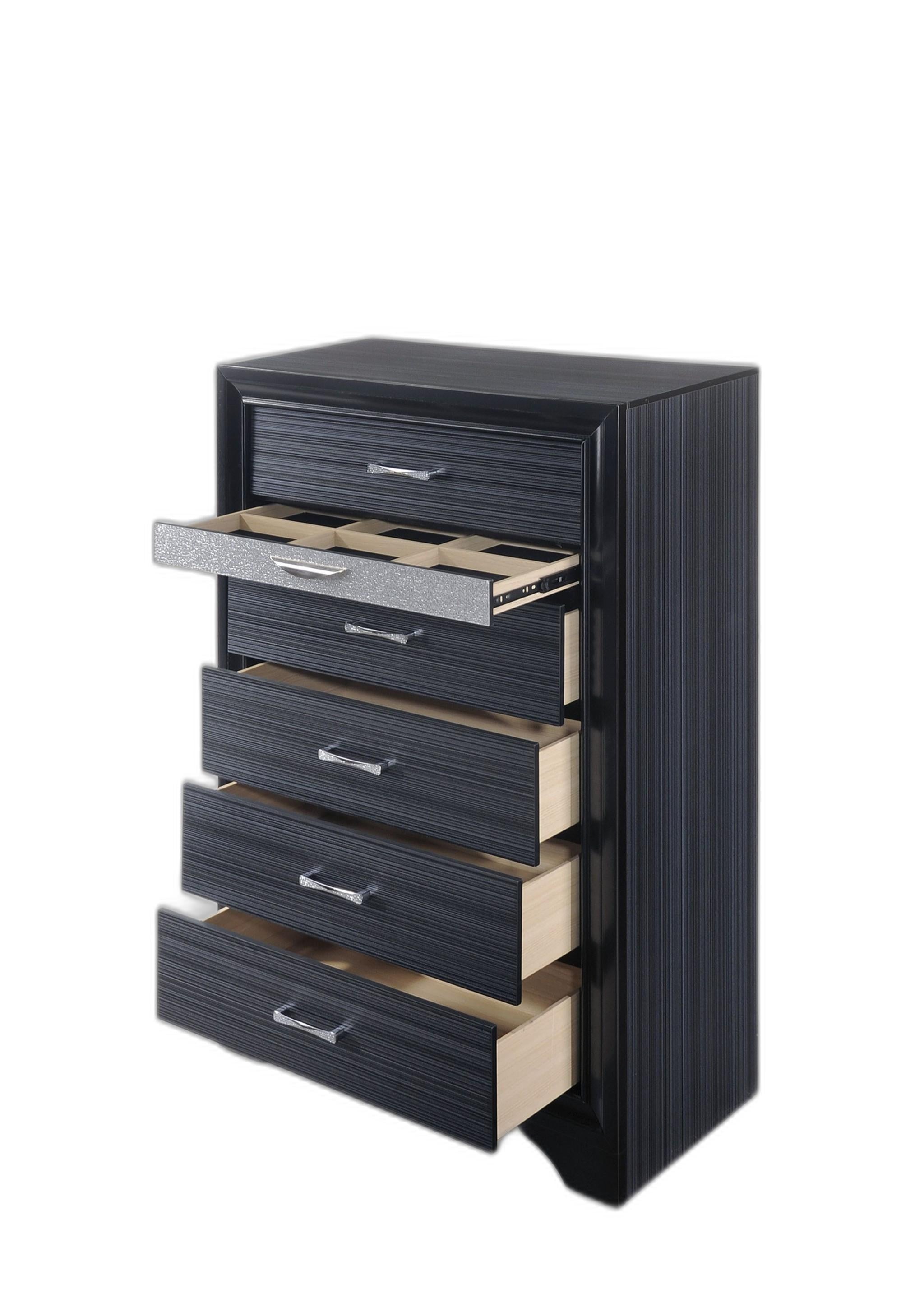 34" Black Solid Wood Six Drawer Chest-0