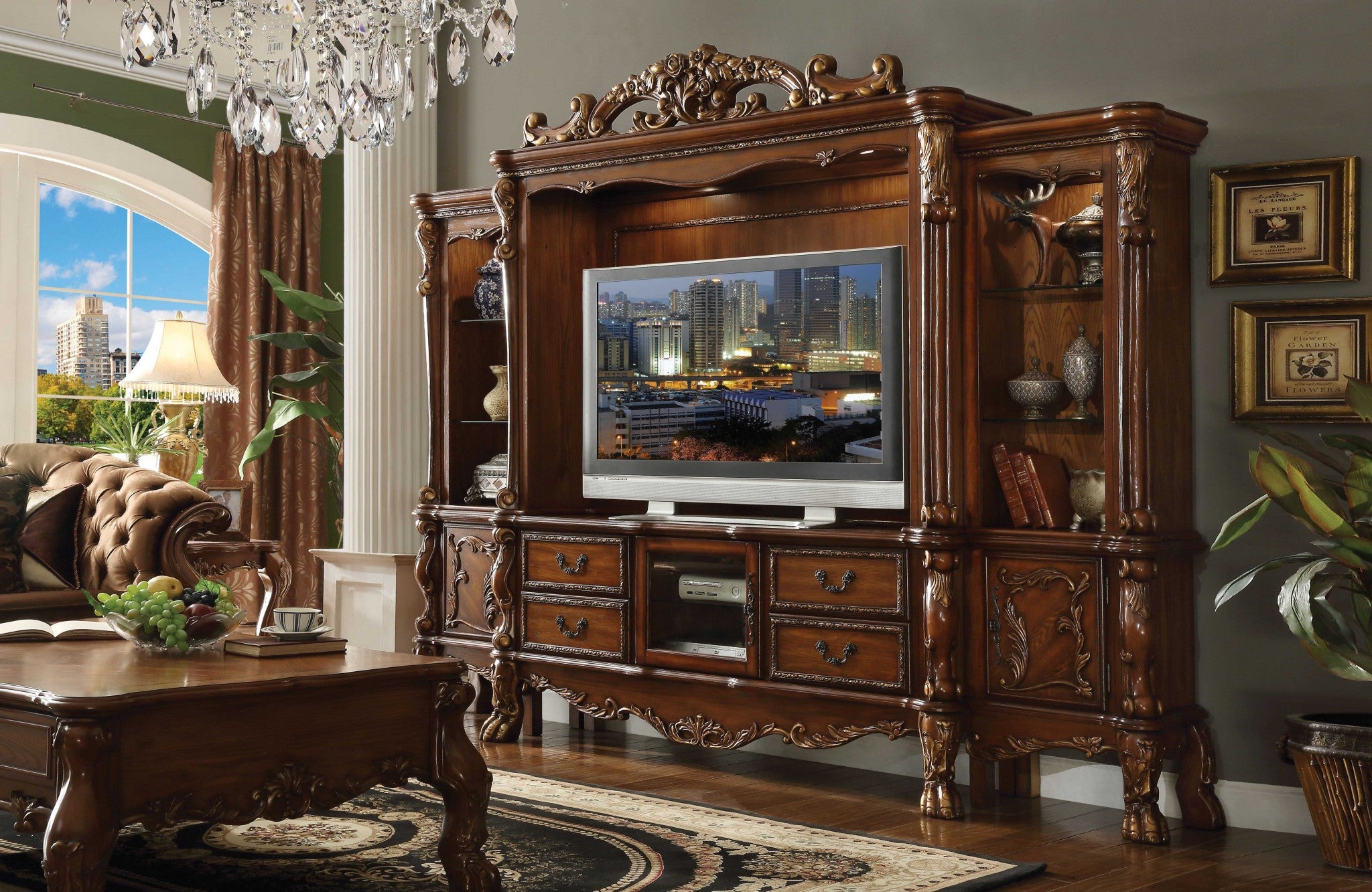19" Brown Wood Cabinet Enclosed Storage Entertainment Center-2