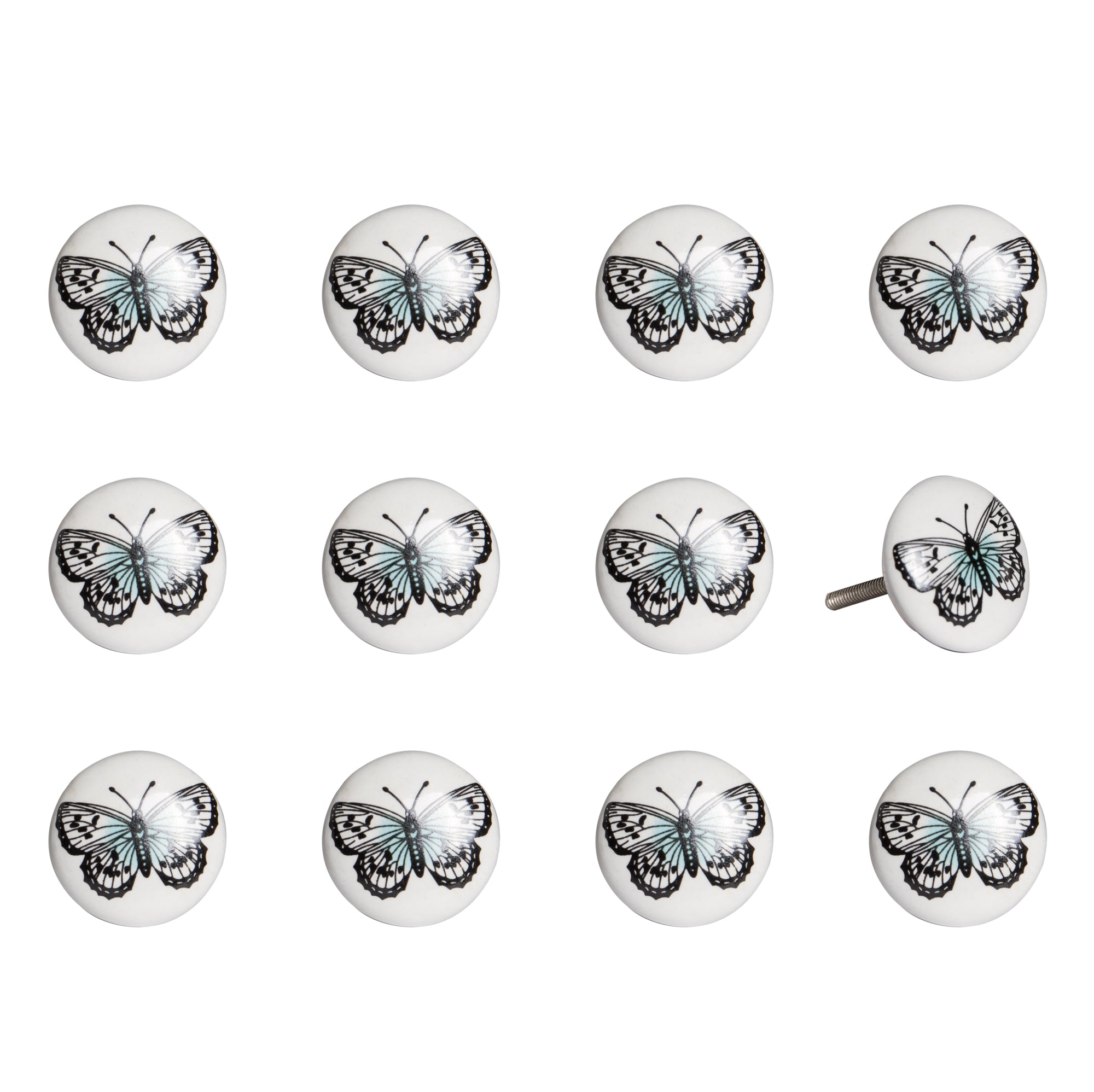 Set of Twelve Black And White Botanical Ceramic Drawer Pull Knobs-1