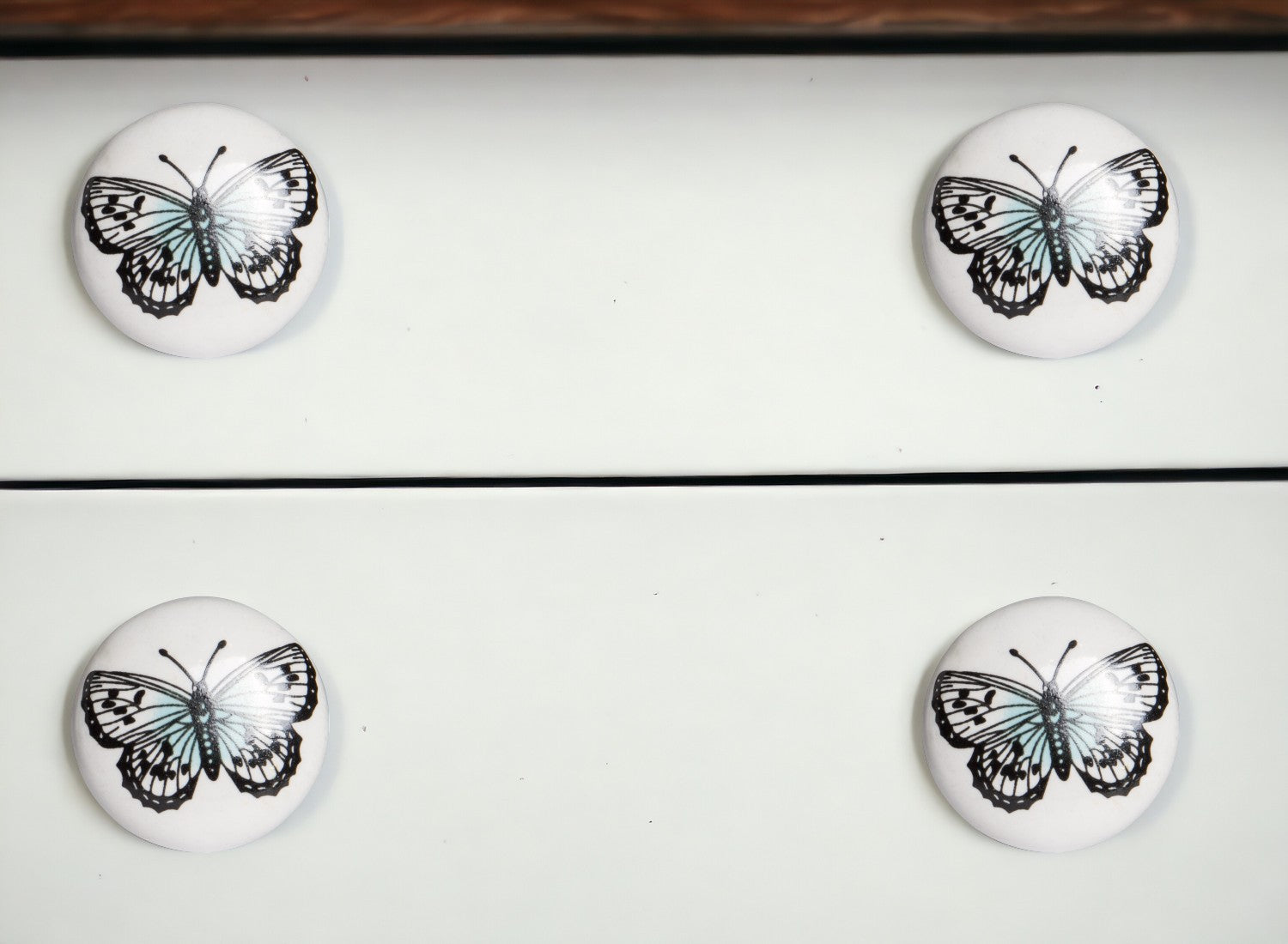 Set of Twelve Black And White Botanical Ceramic Drawer Pull Knobs-0