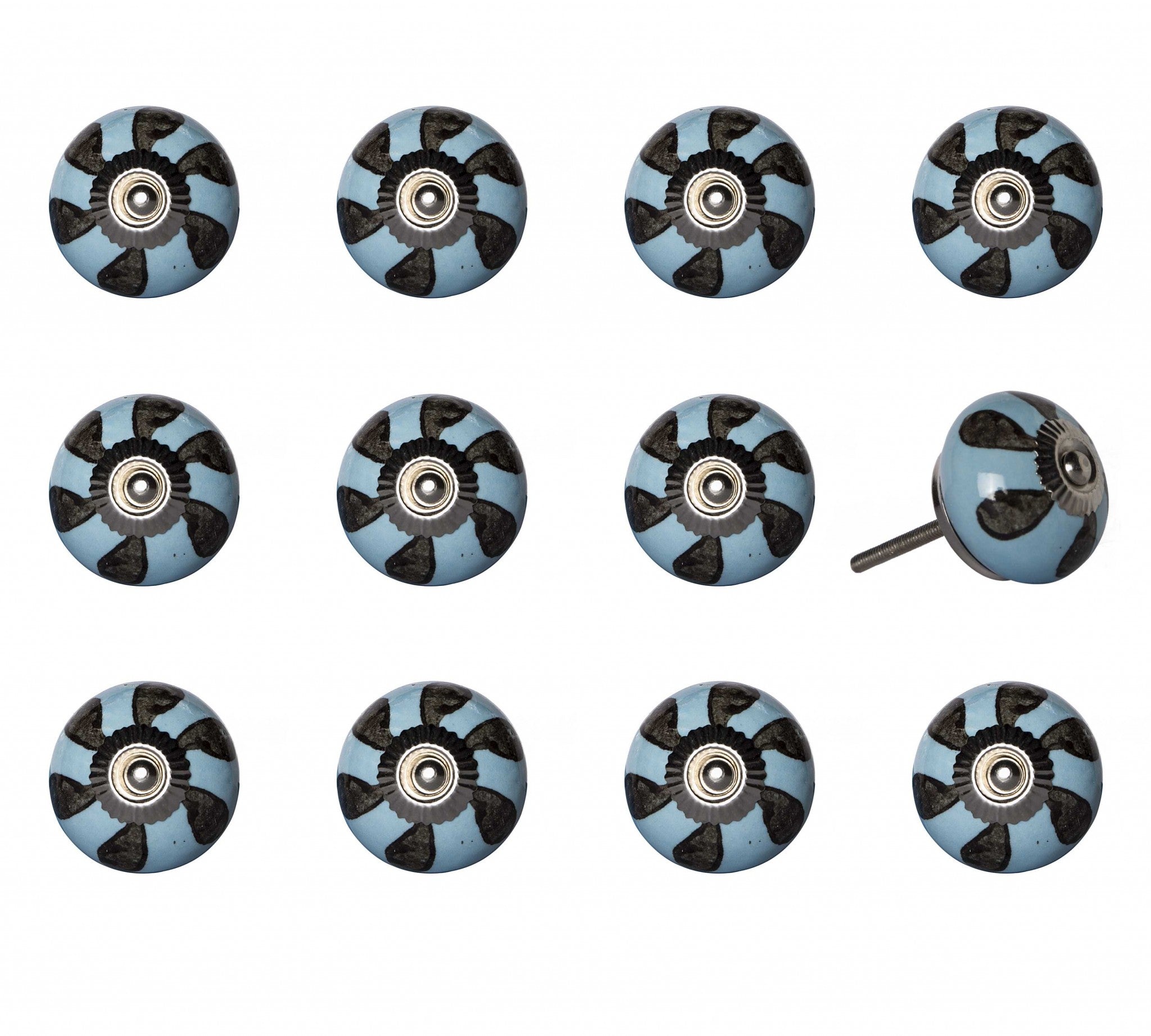 Set of Twelve Blue And Black Geometric Ceramic Drawer Pull Knobs-1