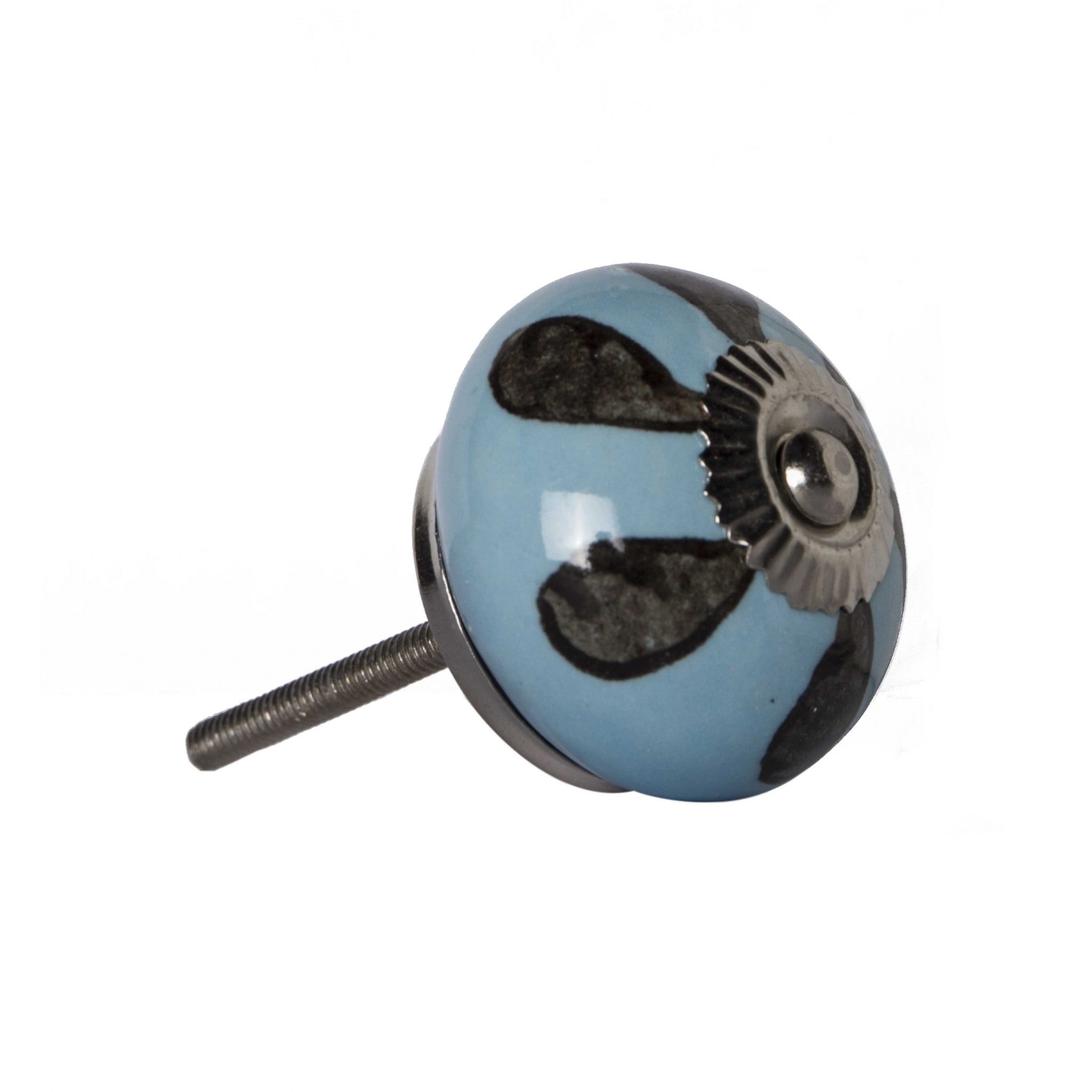 Set of Twelve Blue And Black Geometric Ceramic Drawer Pull Knobs-3