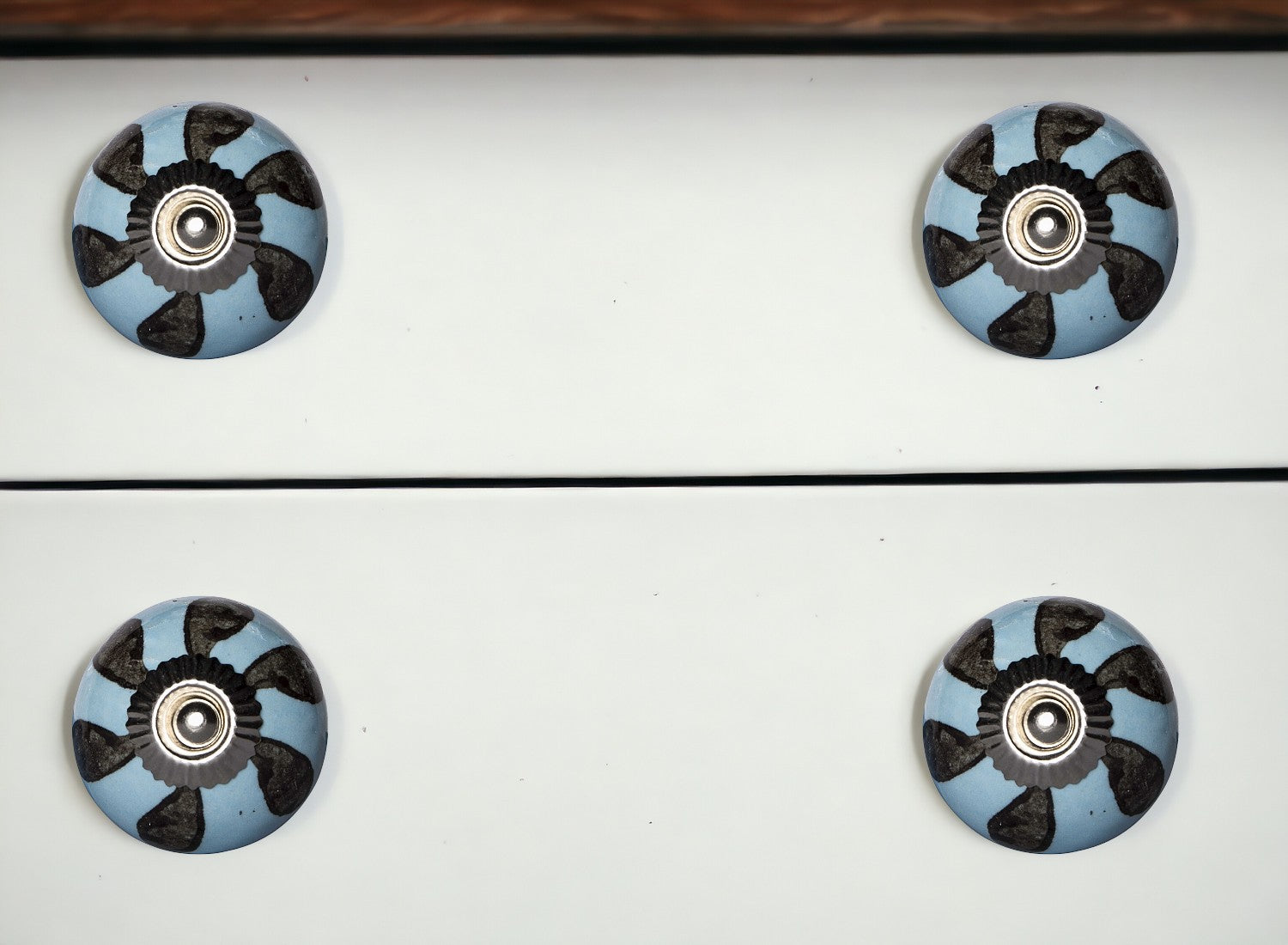 Set of Twelve Blue And Black Geometric Ceramic Drawer Pull Knobs-0