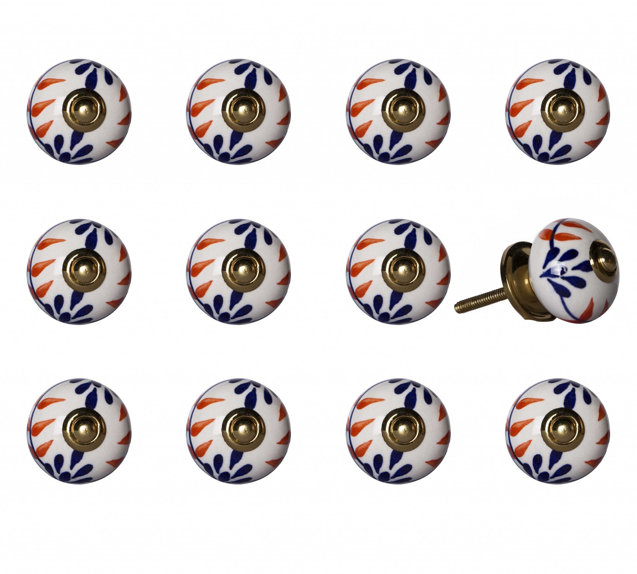 Set of Twelve Blue And White Floral Ceramic Drawer Pull Knobs-1